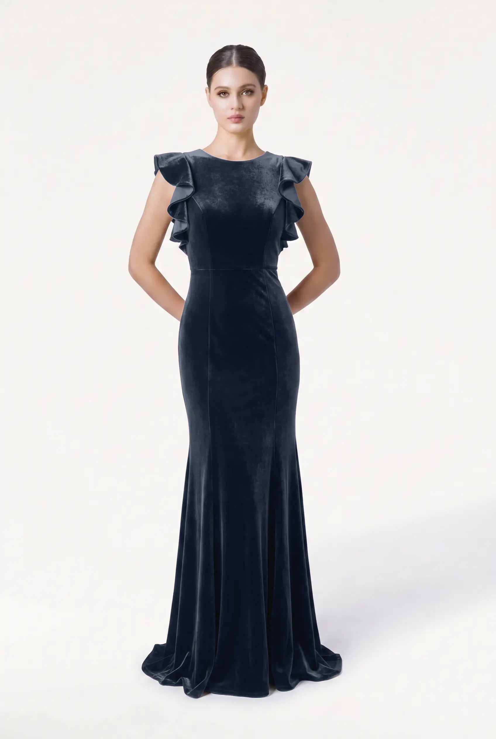 Cecelia Velvet Bridesmaid Dress in Smoke Blue