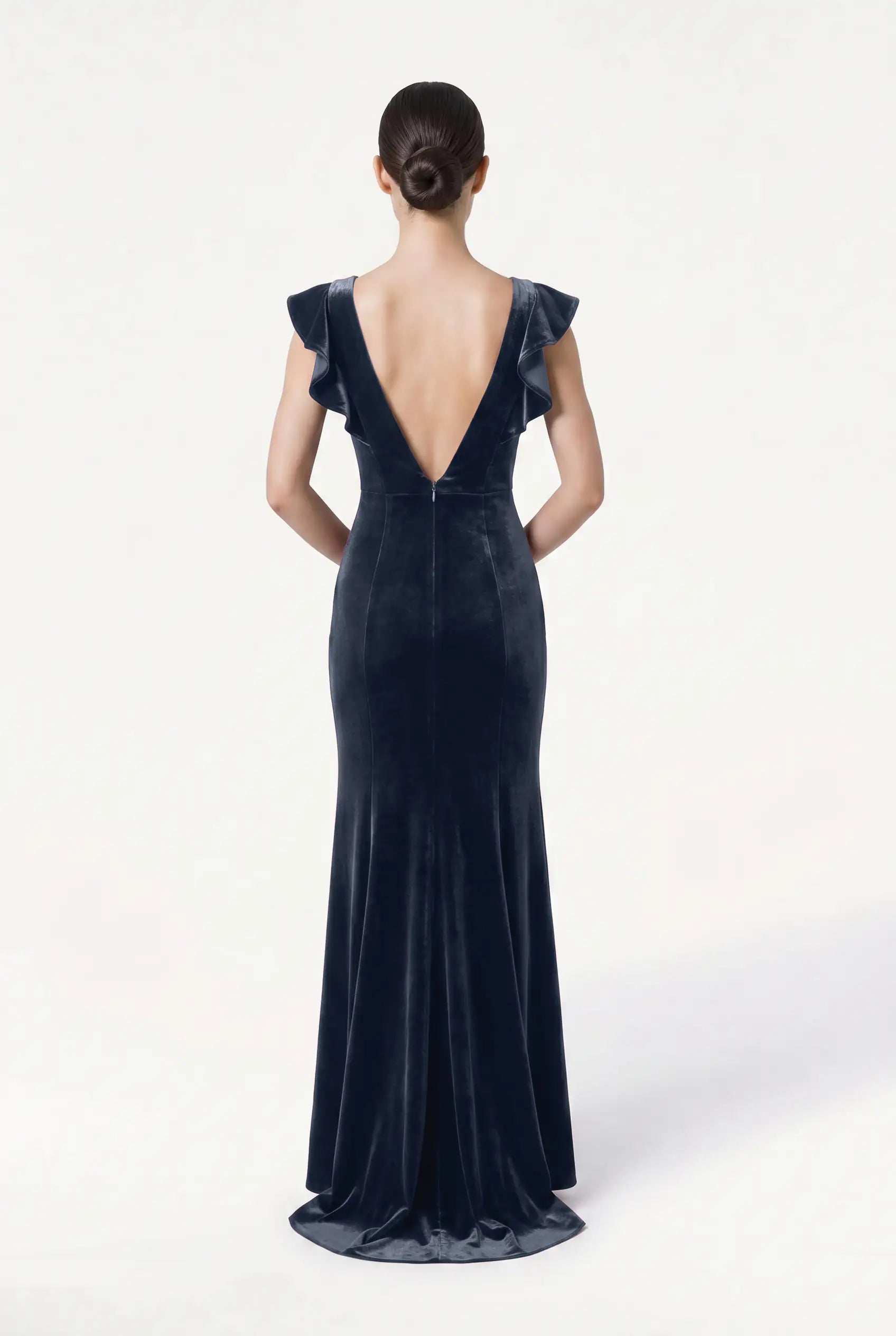 Cecelia Velvet Bridesmaid Dress in Smoke Blue
