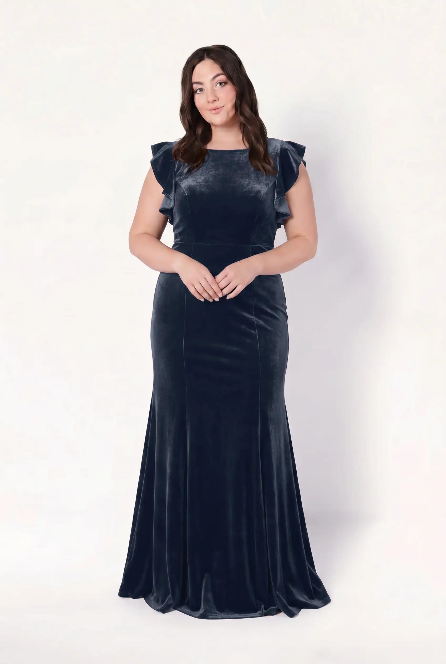 Cecelia Velvet Bridesmaid Dress in Smoke Blue