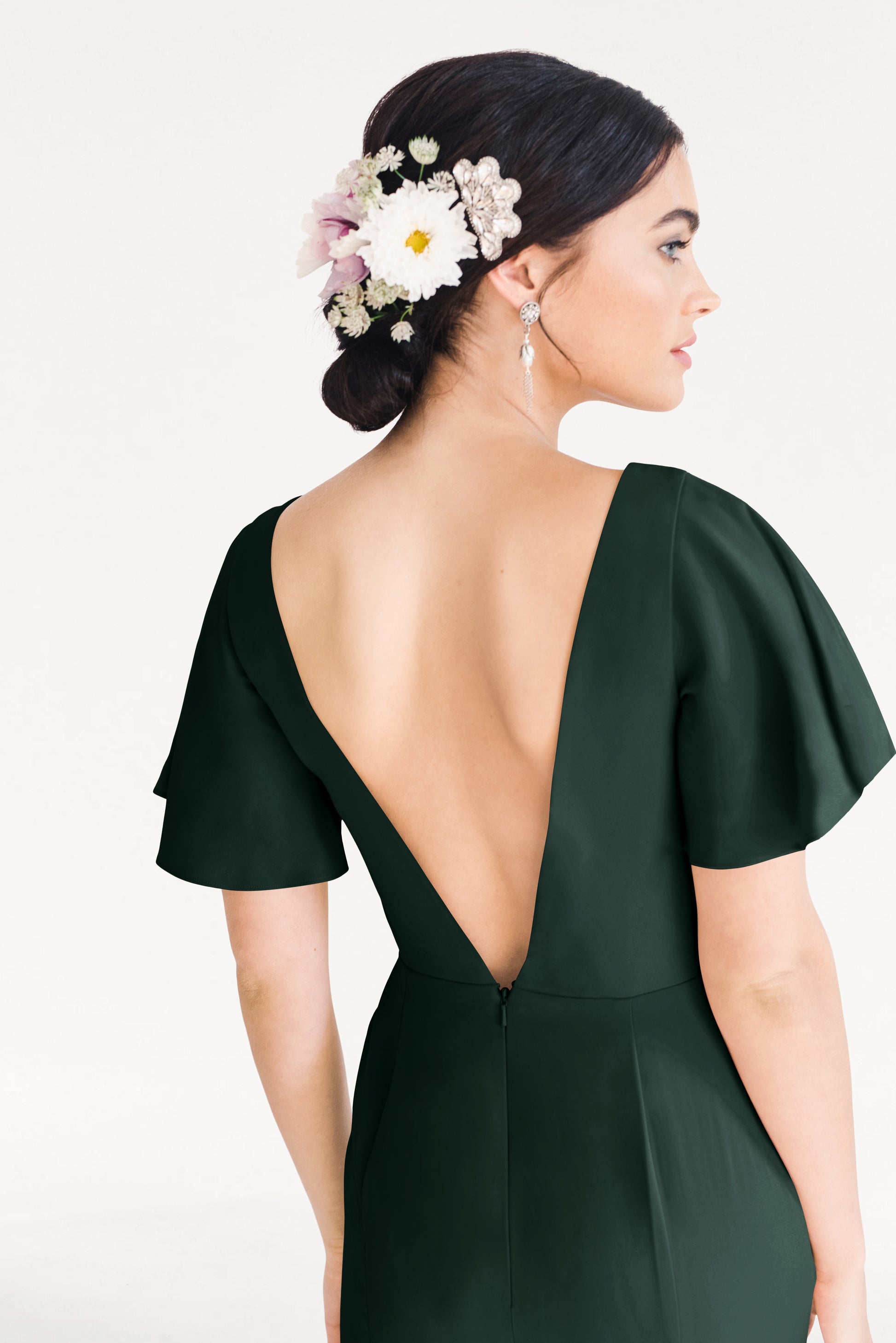 Celeste Moss Crepe Bridesmaid Dress in Forest Green | TH&TH TH and TH Celeste Moss Crepe Bridesmaid Dress in Forest Green | TH&TH TH and TH