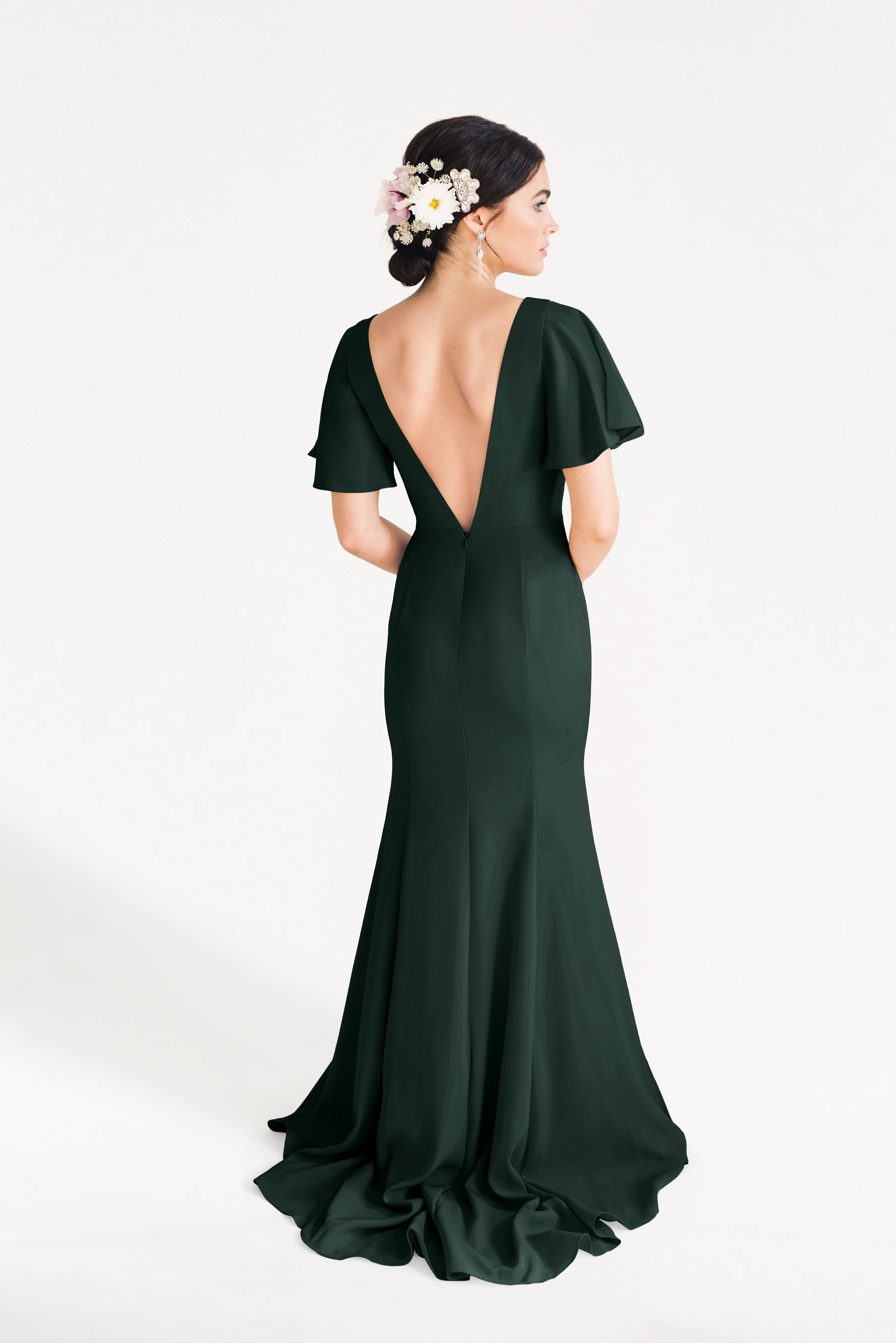 Celeste Moss Crepe Bridesmaid Dress in Forest Green