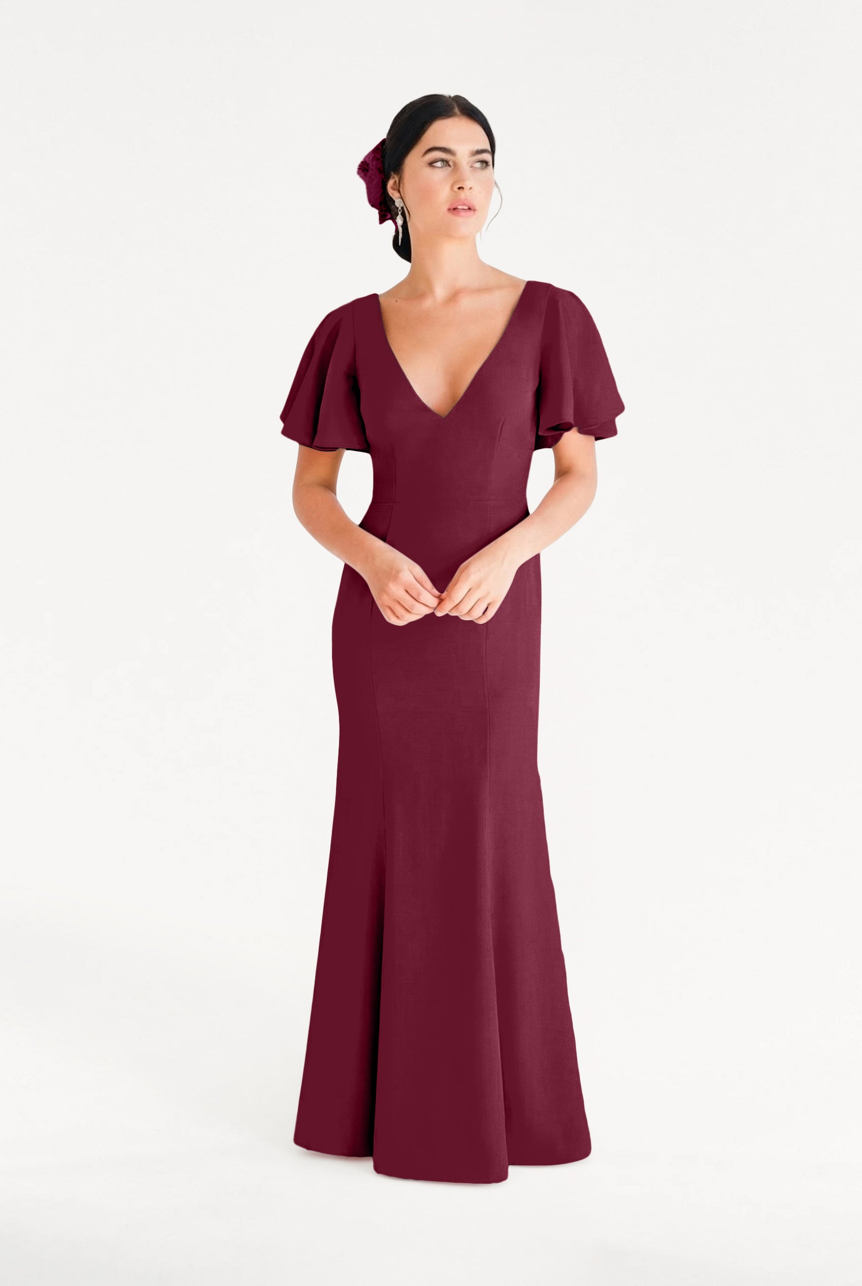 Celeste Moss Crepe Bridesmaid Dress in Merlot