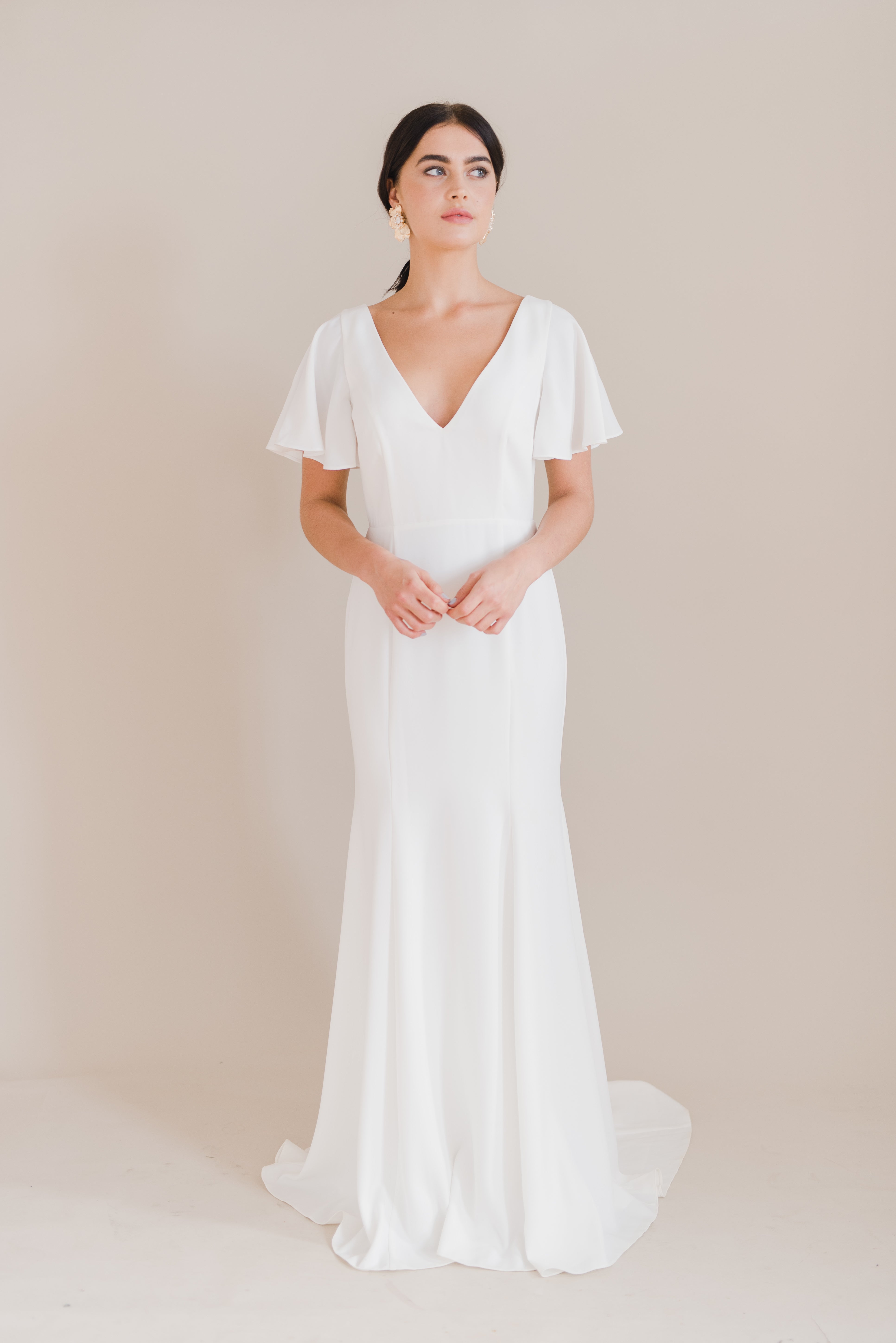 Celeste Moss Crepe Dress in Ivory