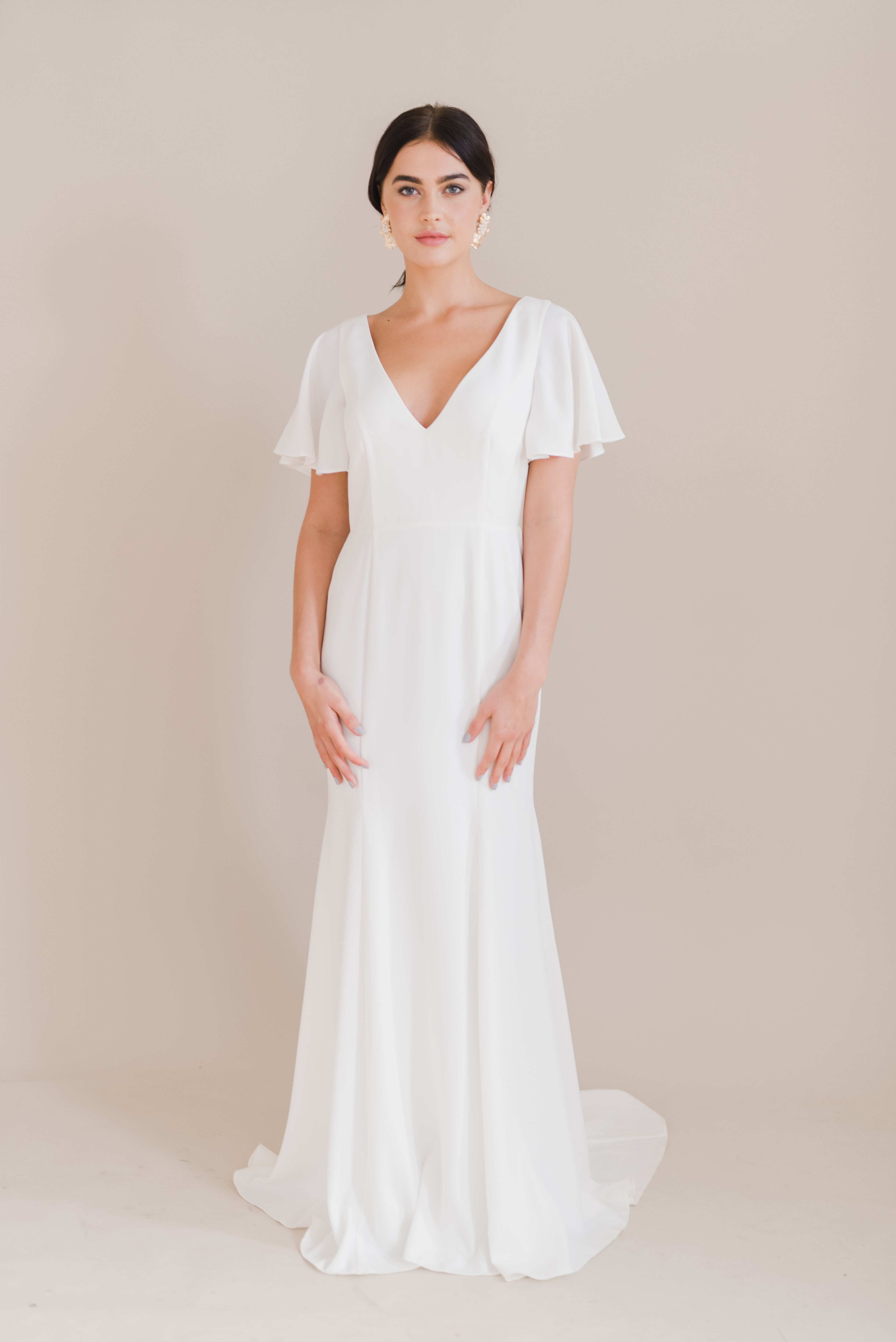 Celeste Moss Crepe Dress in Ivory