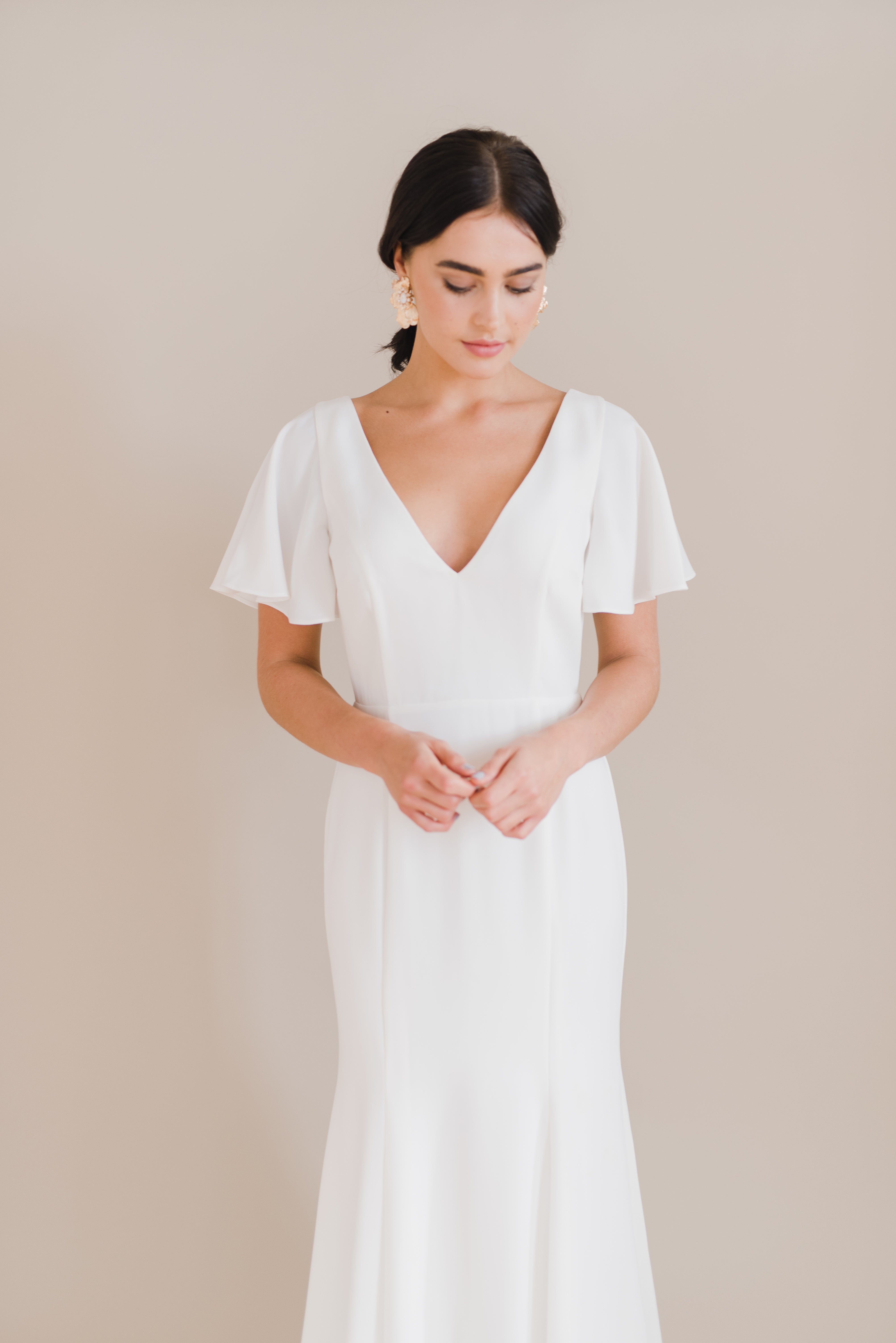 Celeste Moss Crepe Dress in Ivory