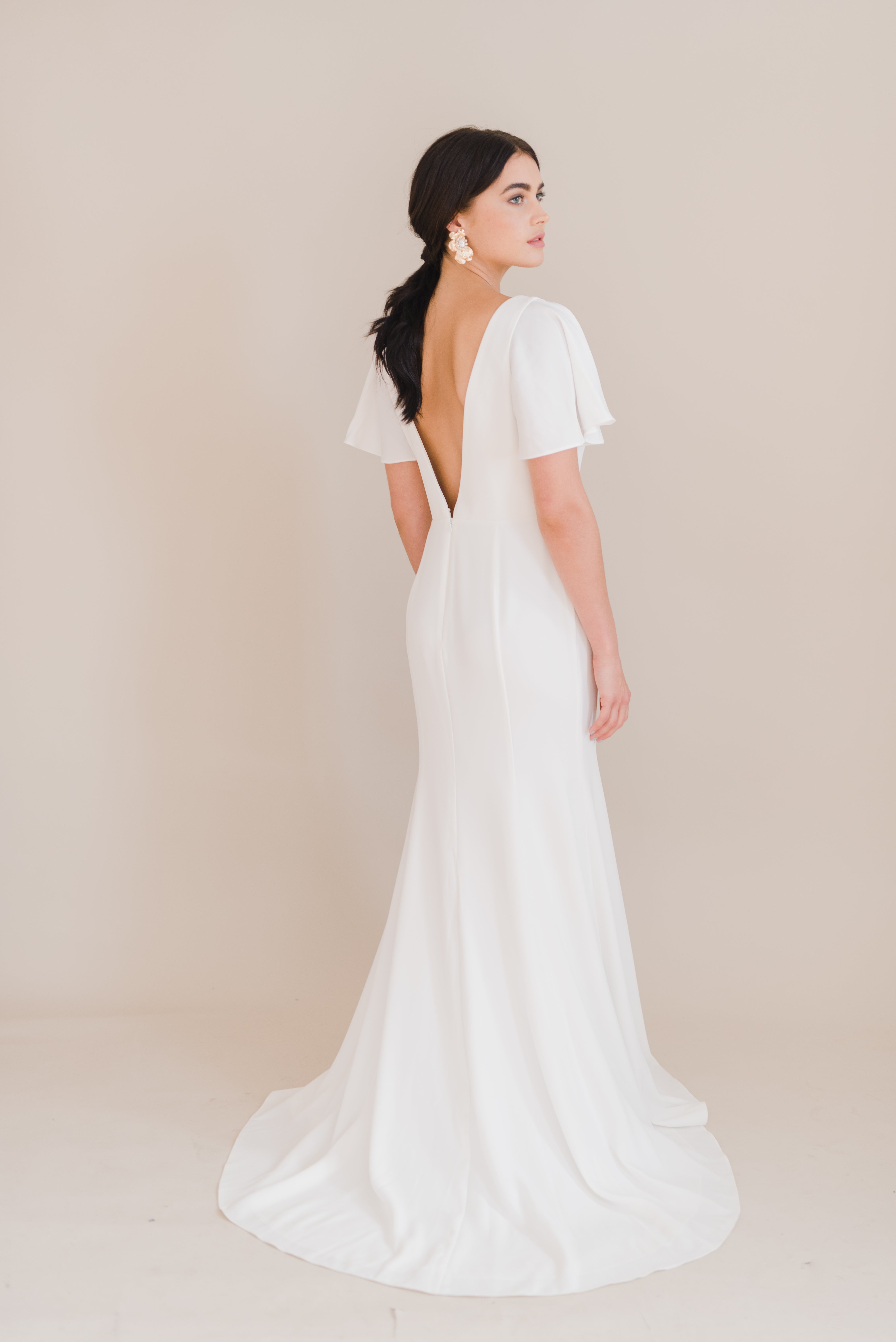 Celeste Moss Crepe Dress in Ivory