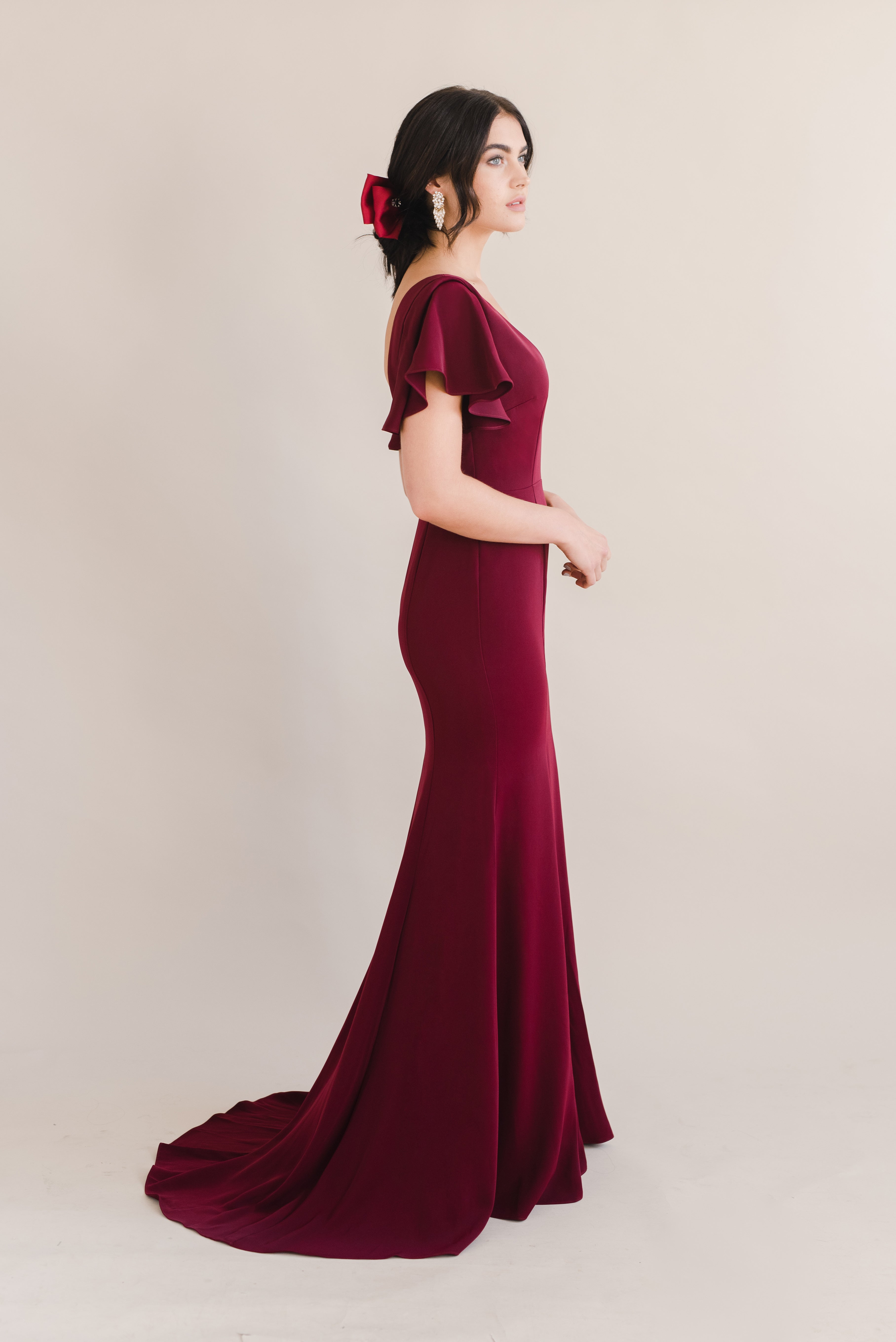 Celeste Moss Crepe Bridesmaid Dress in Merlot