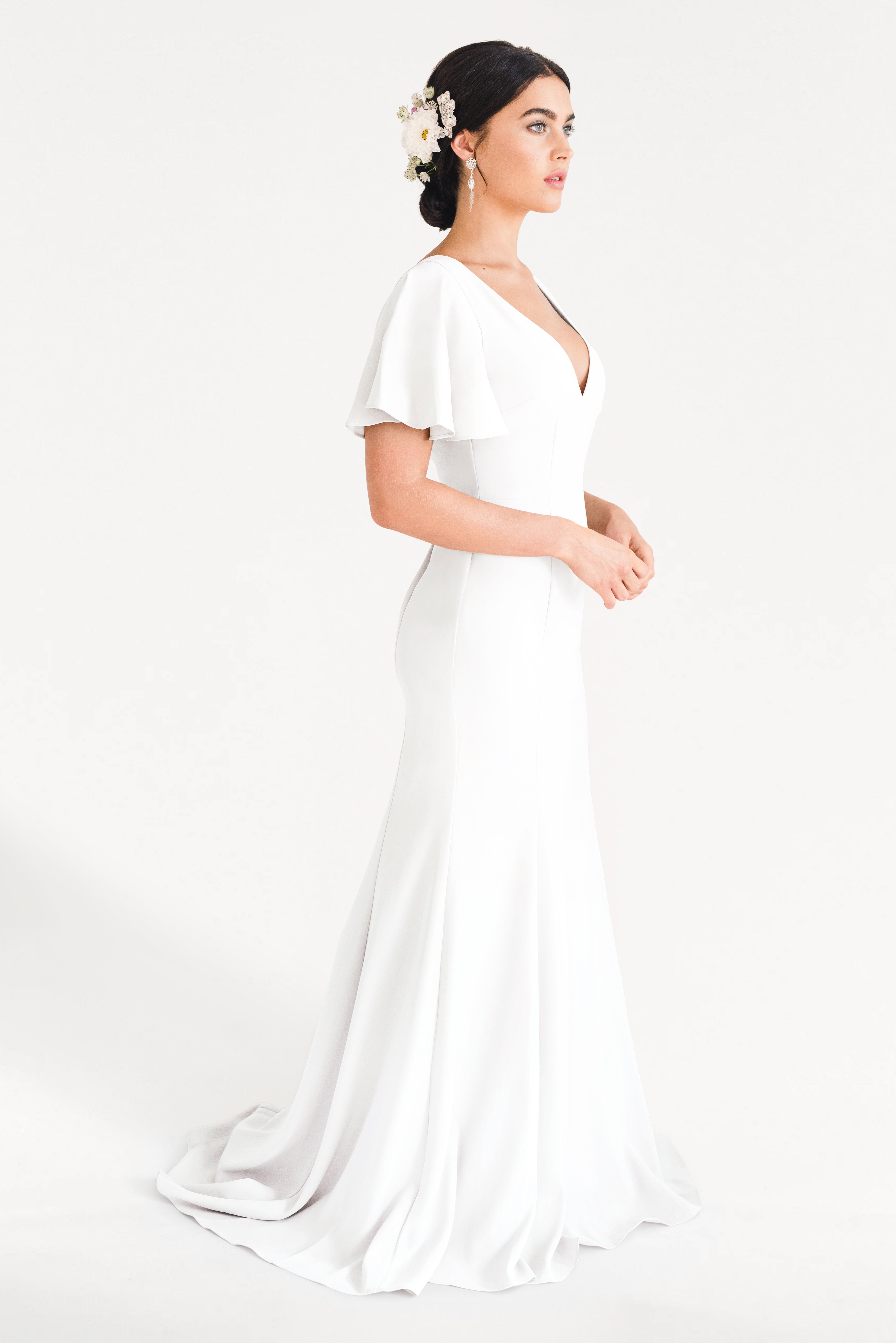Celeste Moss Crepe Dress in Ivory