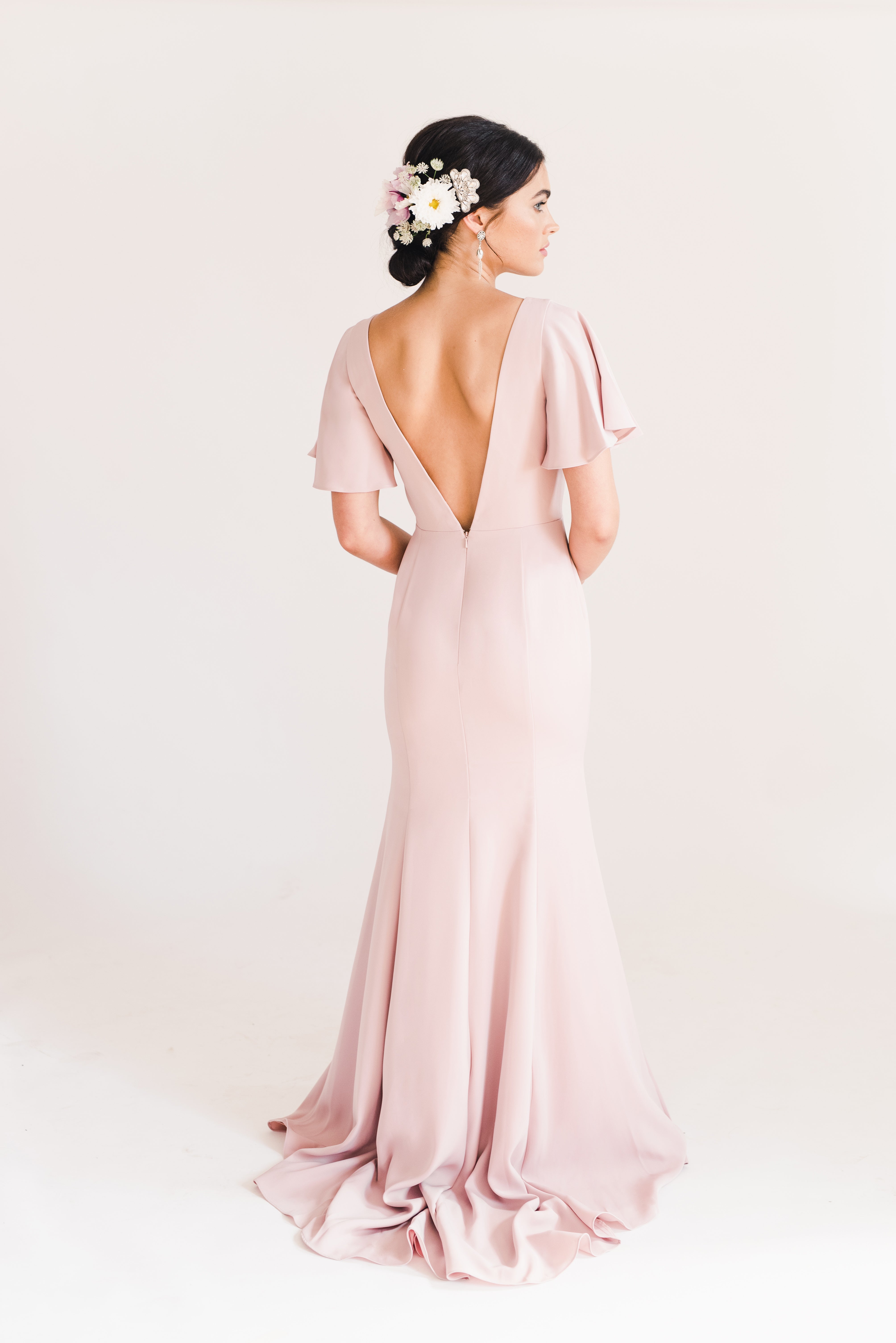 Celeste Moss Crepe Bridesmaid Dress in Smoked Blush