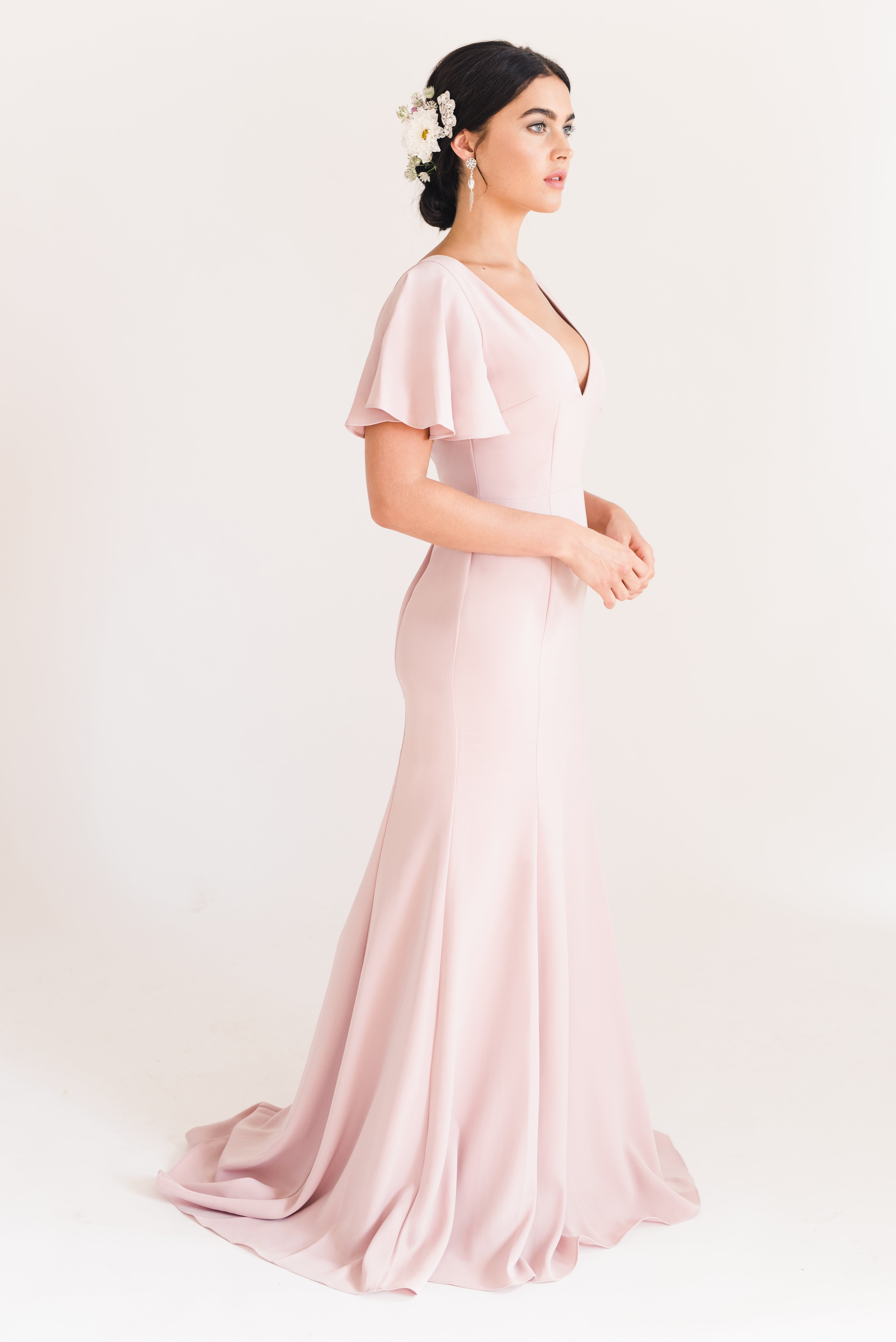 Celeste Moss Crepe Bridesmaid Dress in Smoked Blush