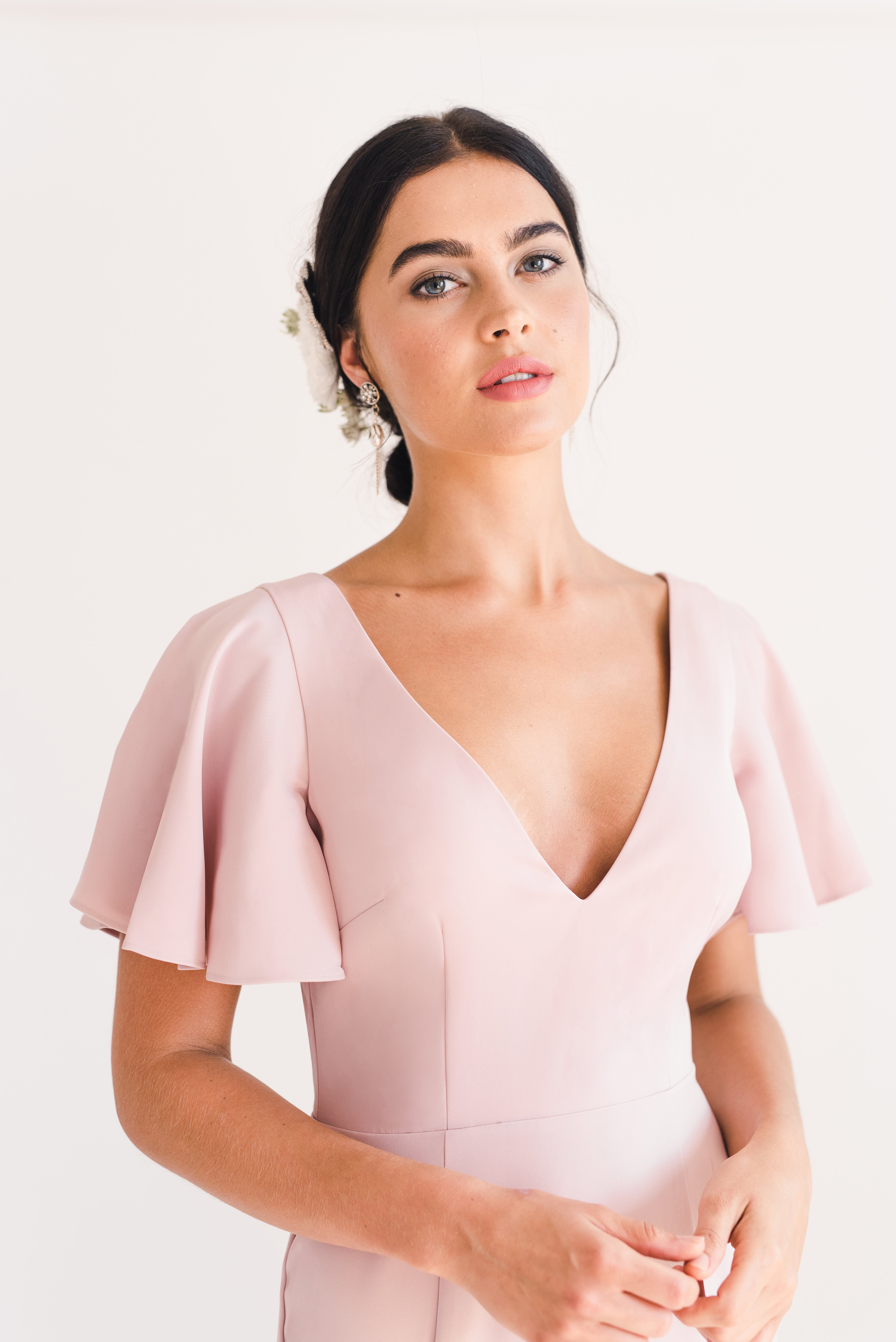Celeste Moss Crepe Bridesmaid Dress in Smoked Blush