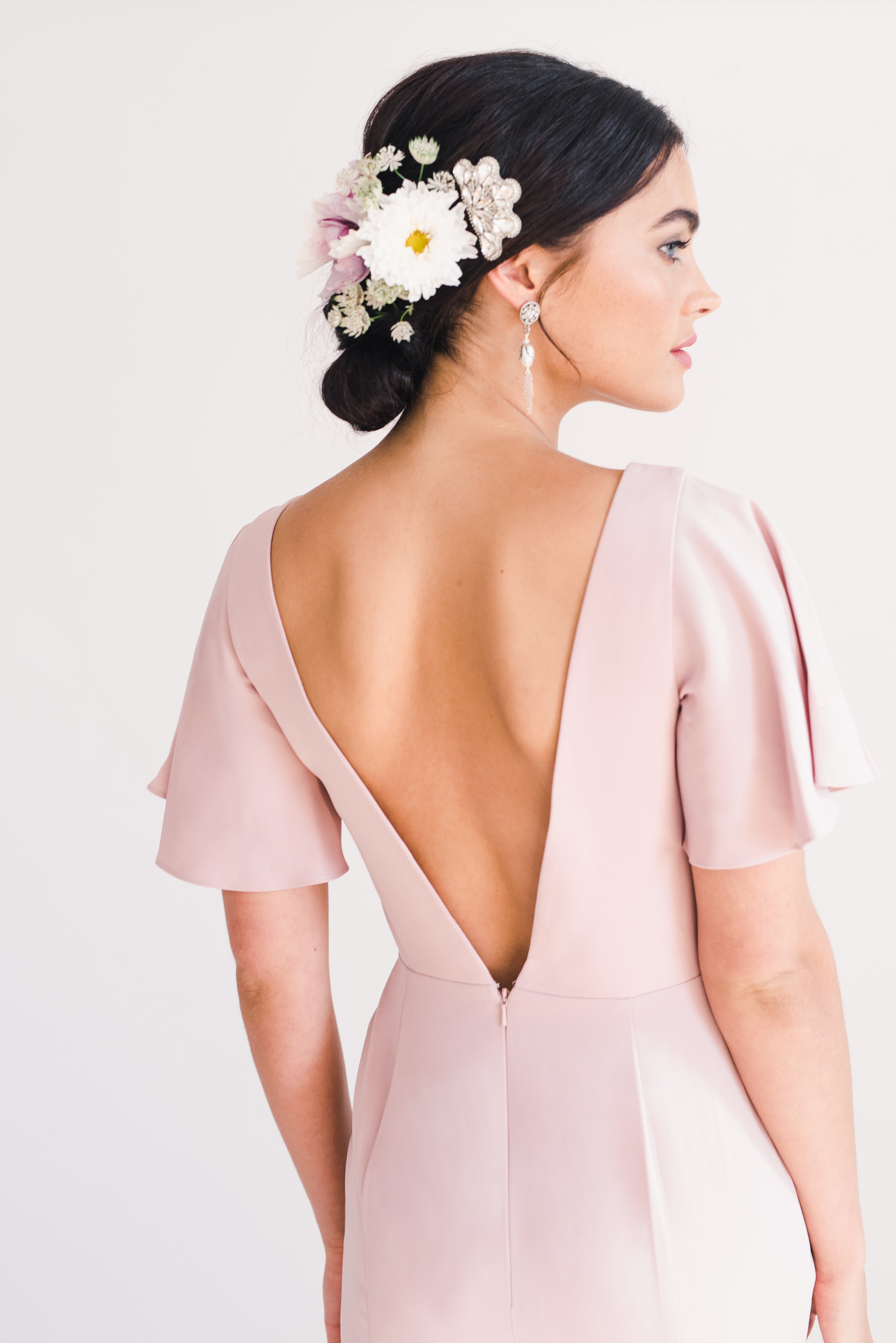 Celeste Moss Crepe Bridesmaid Dress in Smoked Blush