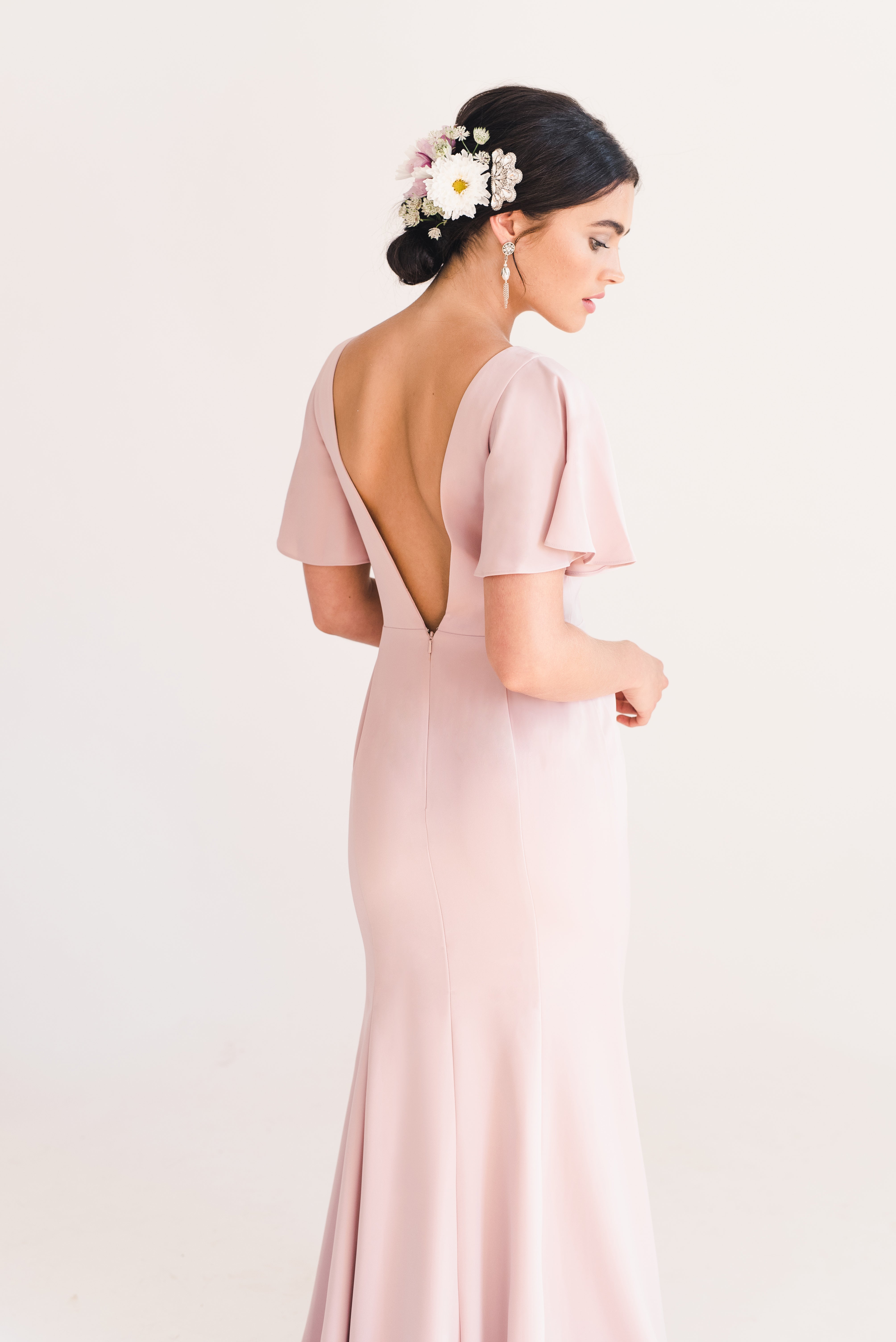 Celeste Moss Crepe Bridesmaid Dress in Smoked Blush
