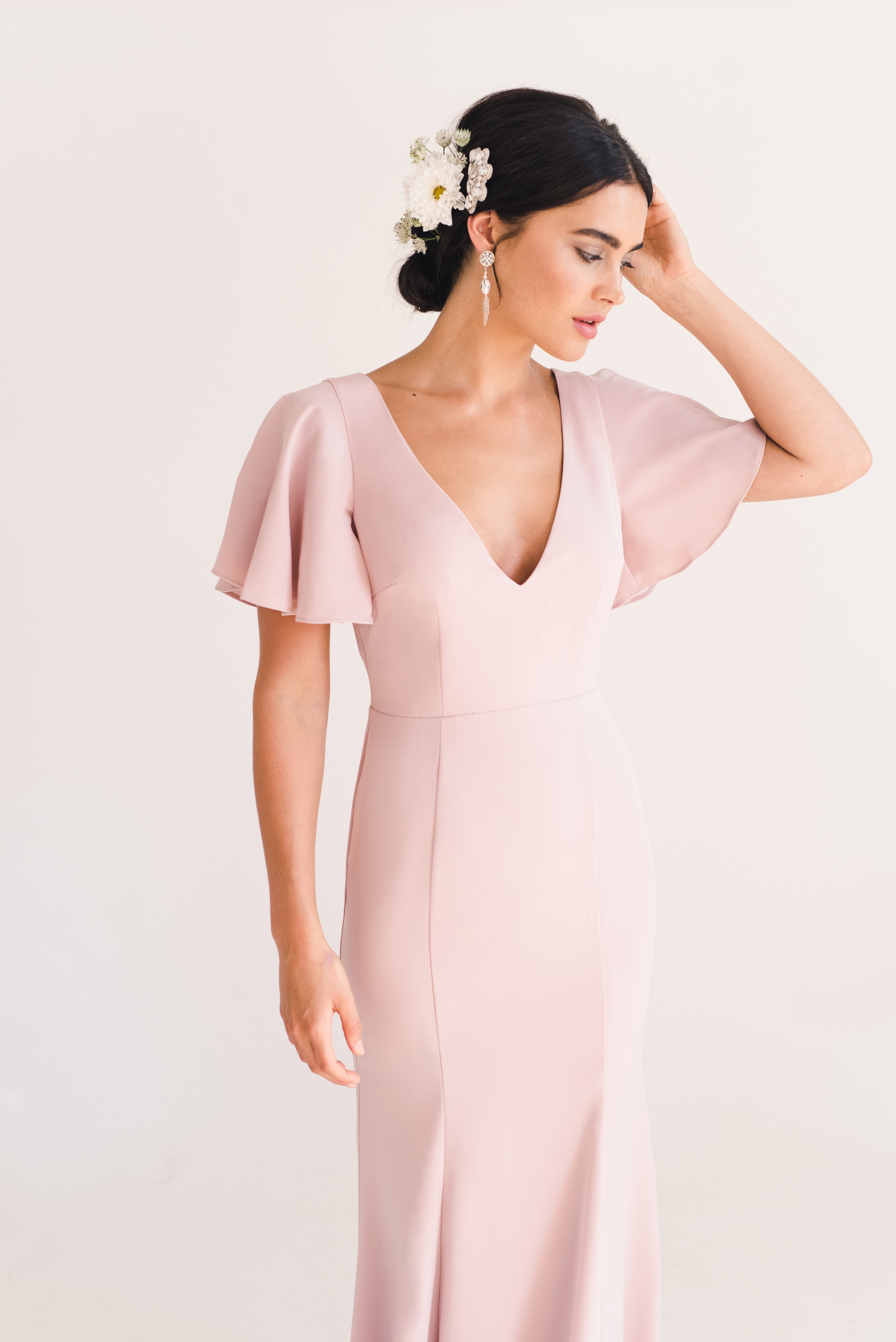 Celeste Moss Crepe Bridesmaid Dress in Smoked Blush