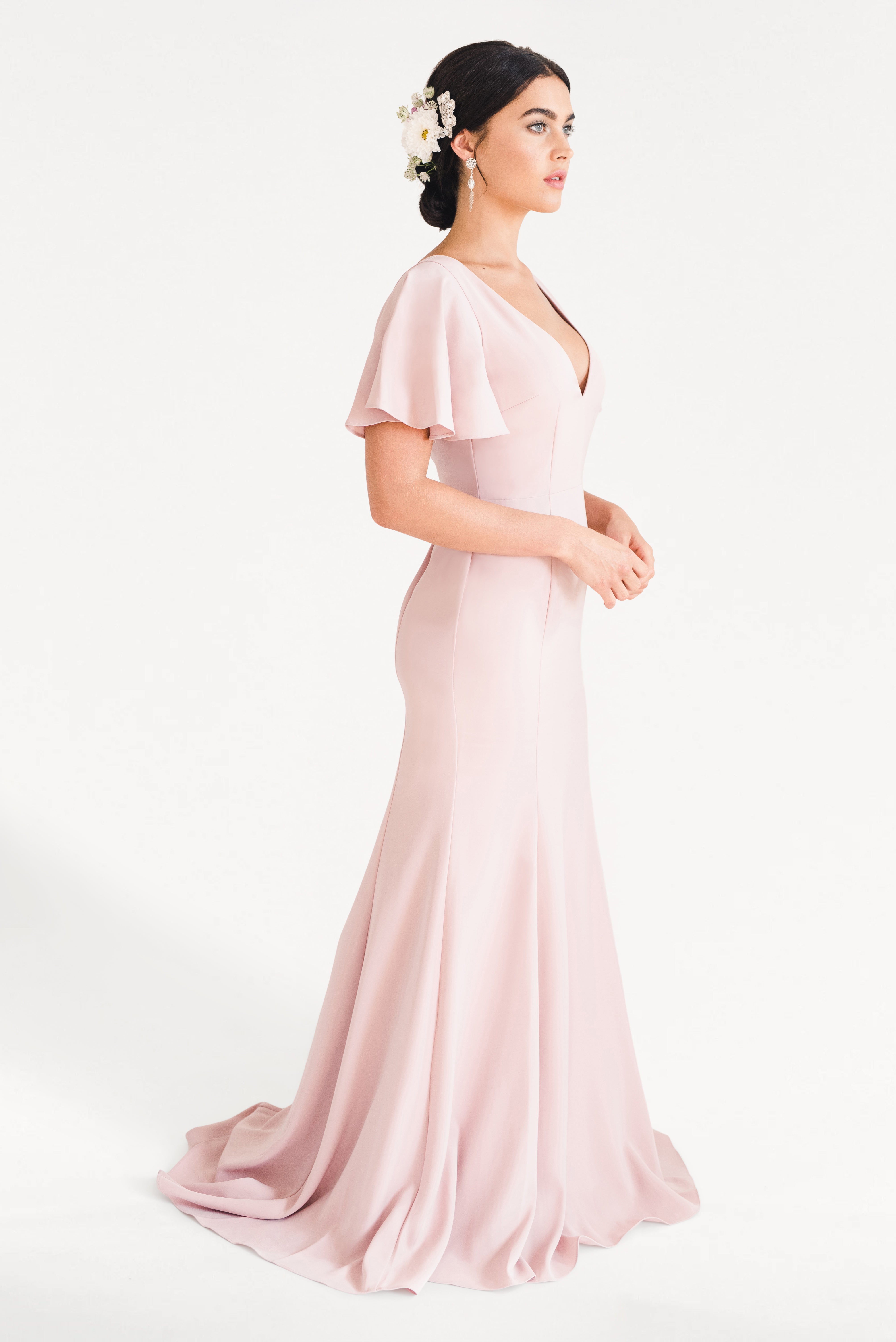 Celeste Moss Crepe Bridesmaid Dress in Smoked Blush