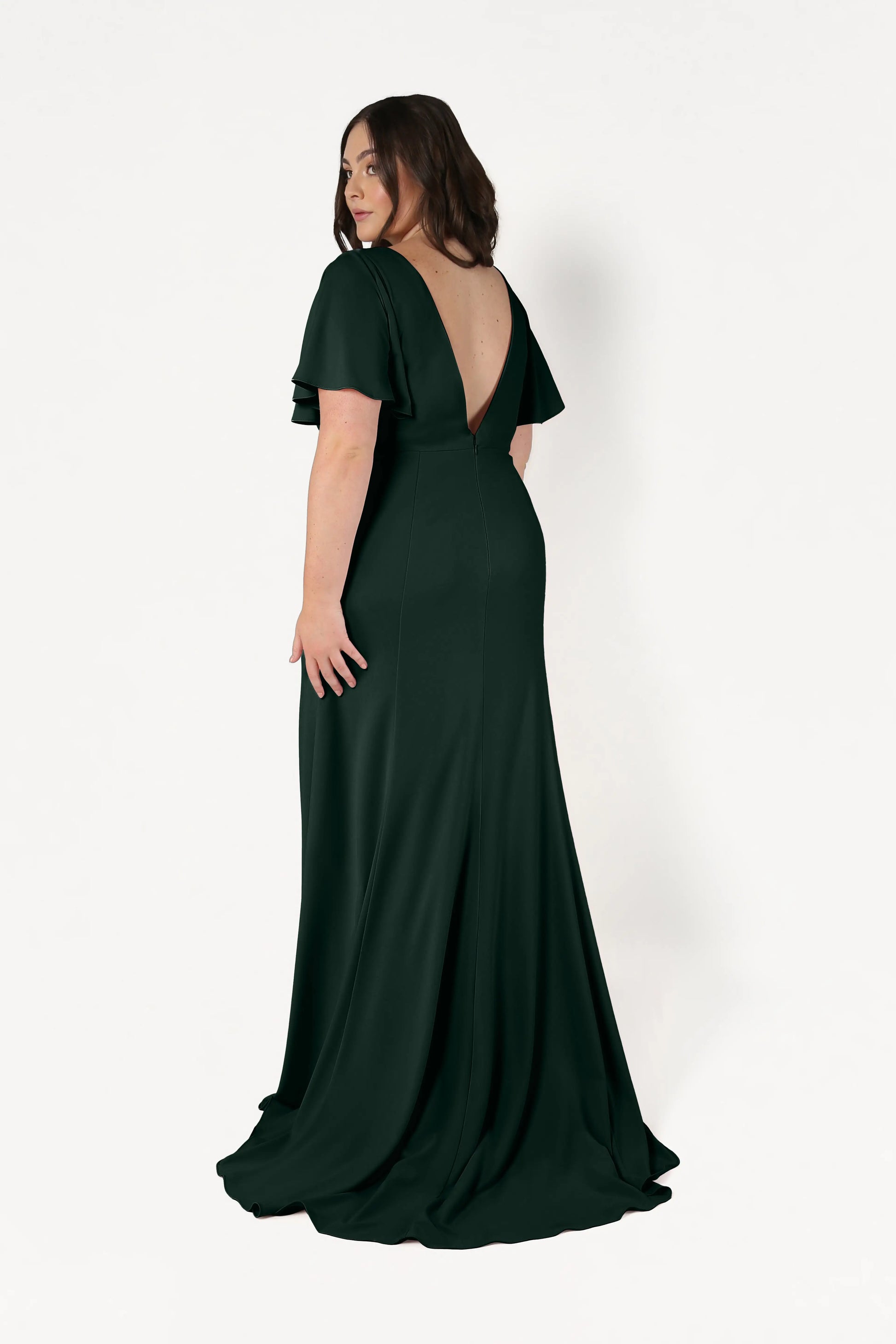 Celeste Moss Crepe Bridesmaid Dress in Forest Green