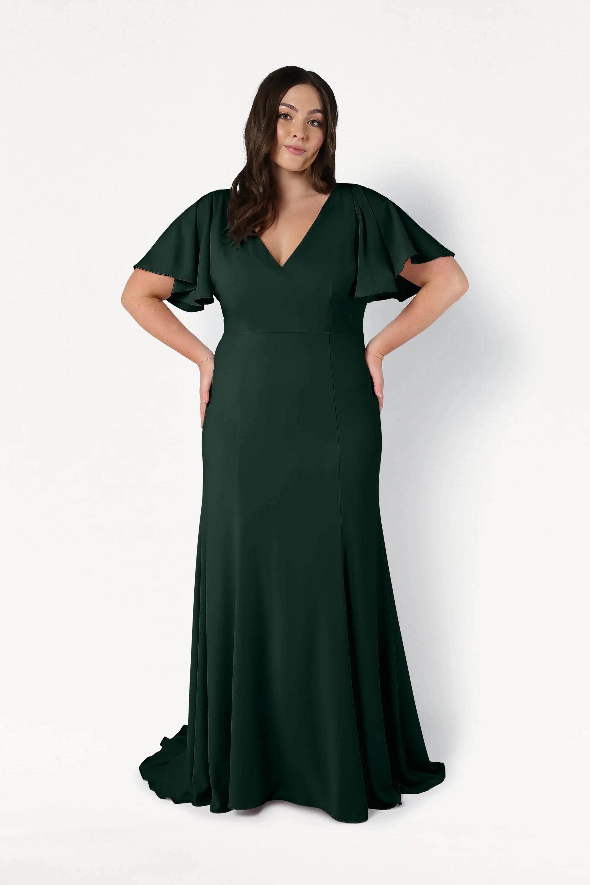 Celeste Moss Crepe Bridesmaid Dress in Forest Green