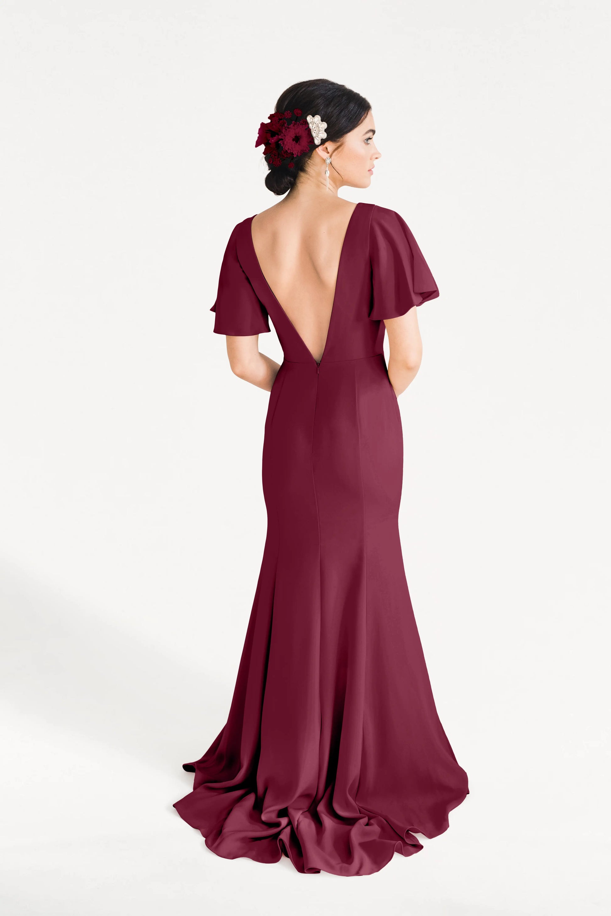 Celeste Moss Crepe Bridesmaid Dress in Merlot