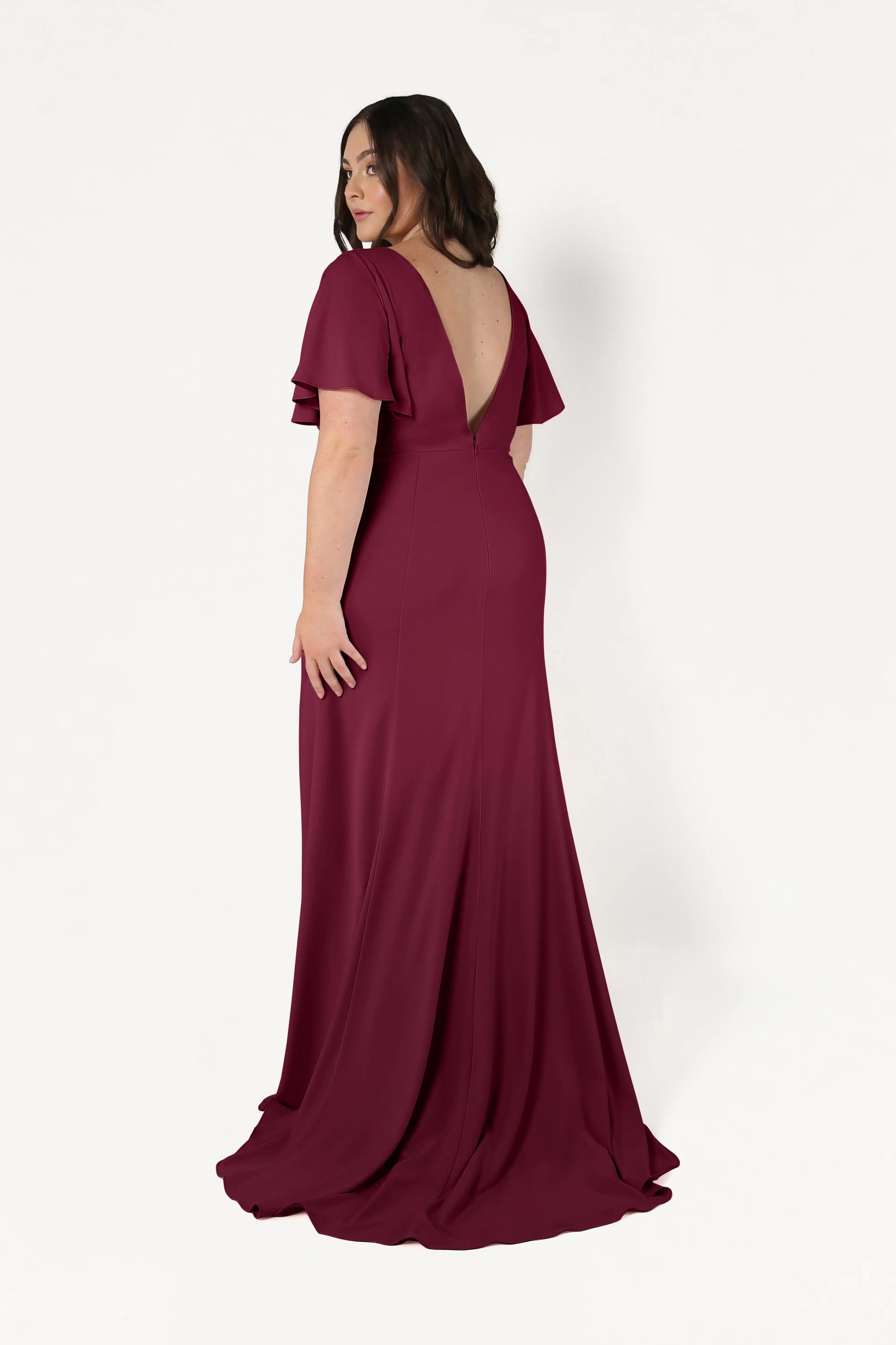 Celeste Moss Crepe Bridesmaid Dress in Merlot