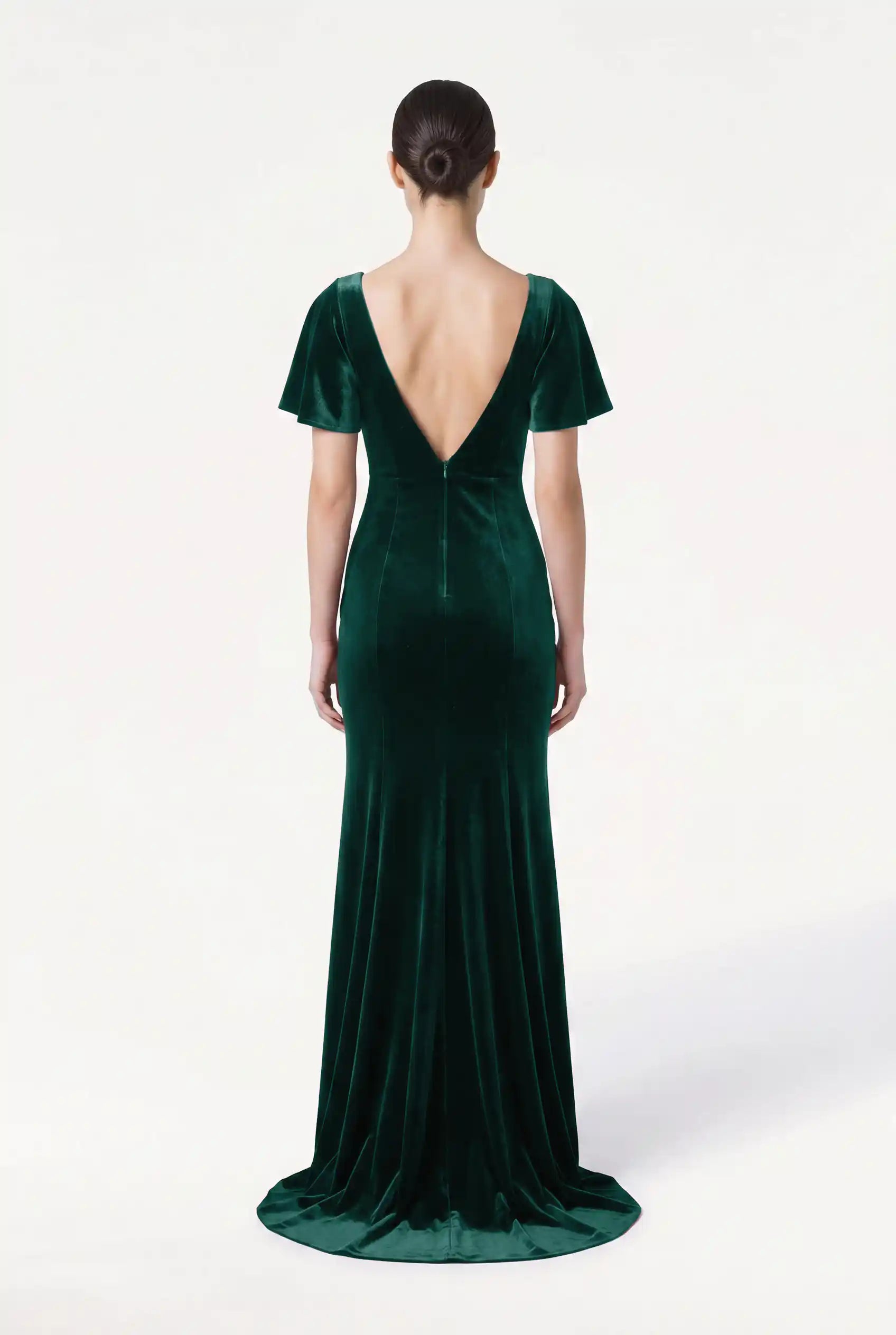 TH&TH Celeste Velvet Bridesmaid Dress In Forest Green