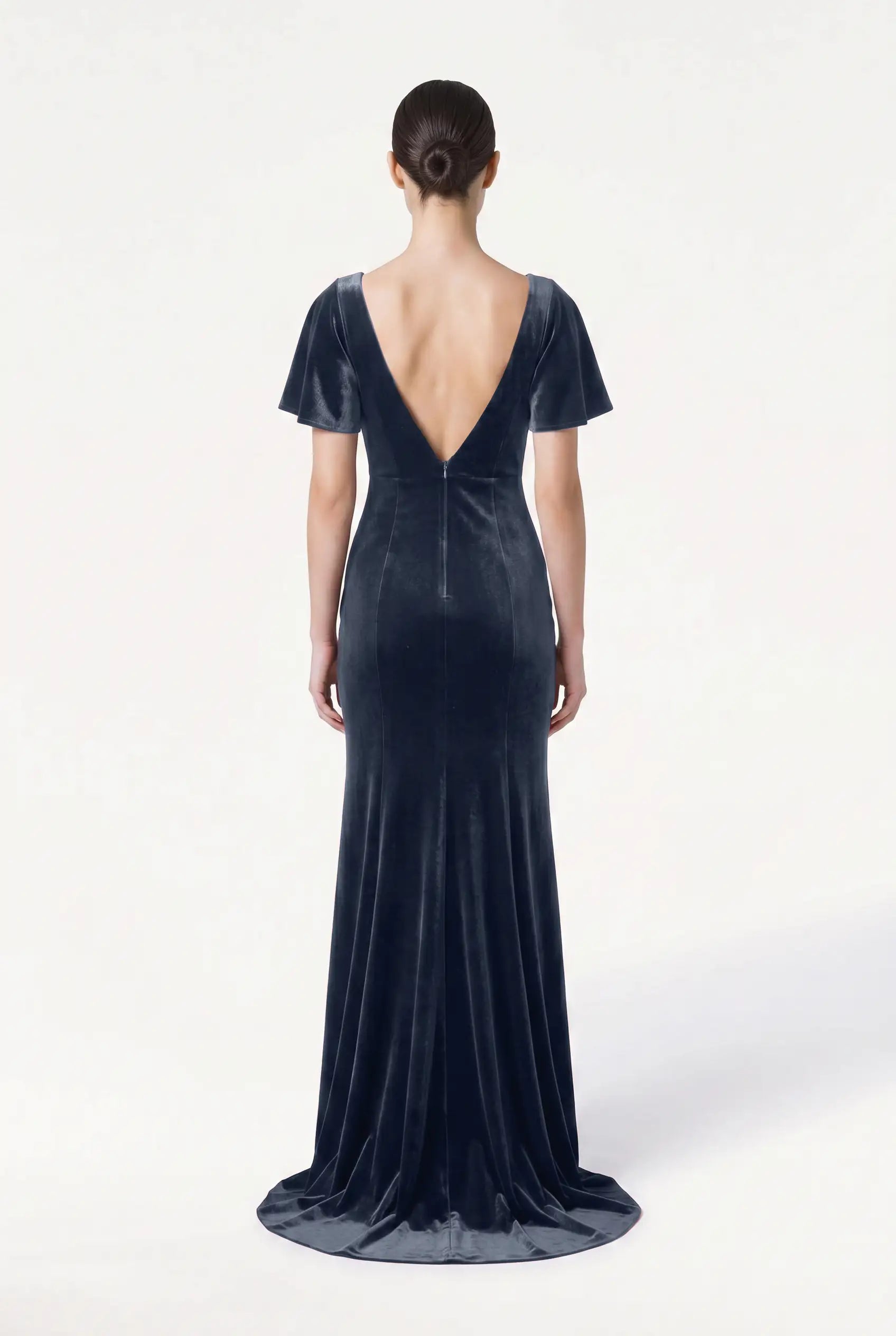 Celeste Velvet Bridesmaid Dress in Smoke Blue