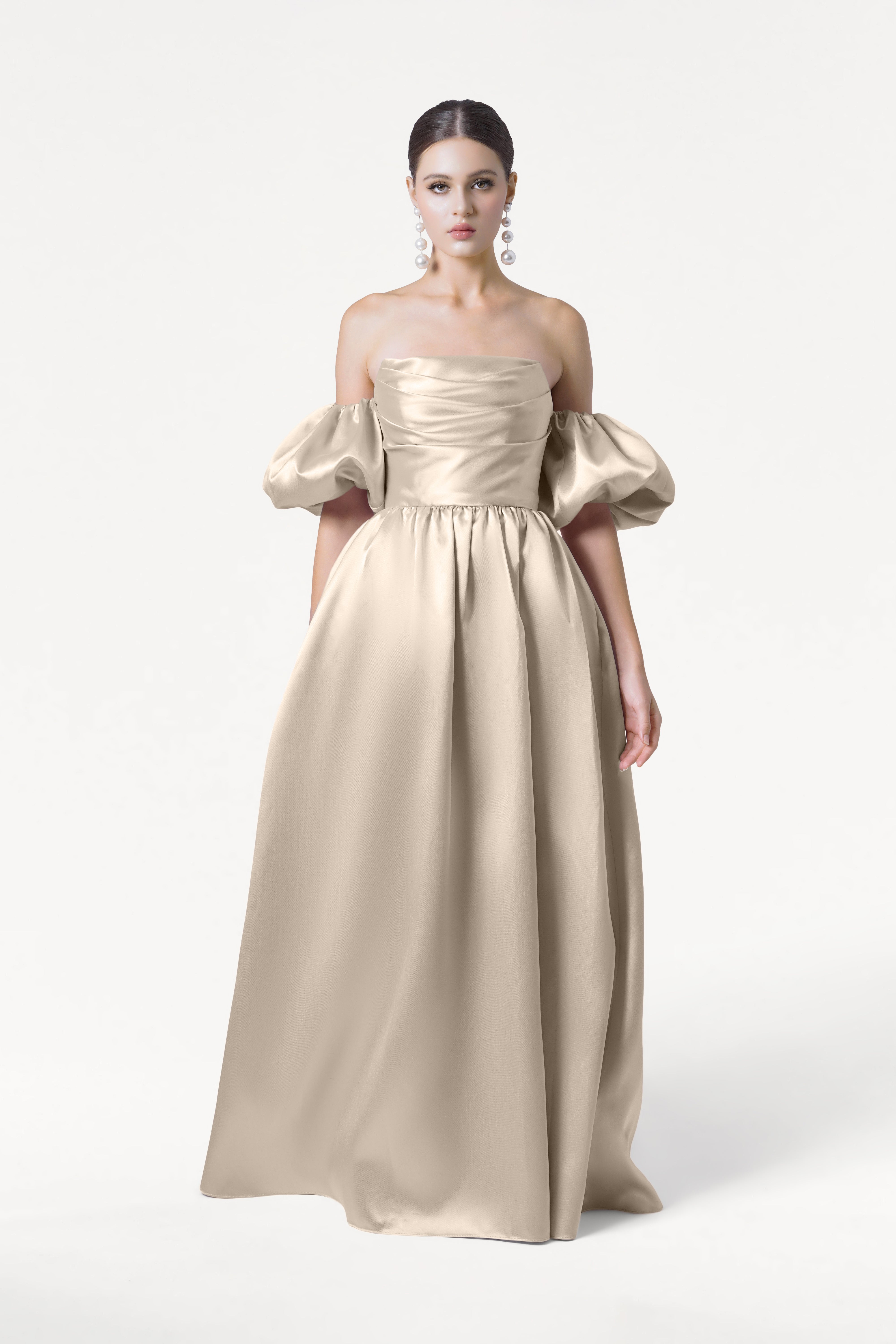 Blair Bridesmaid Dress in Champagne Sky Satin Twill