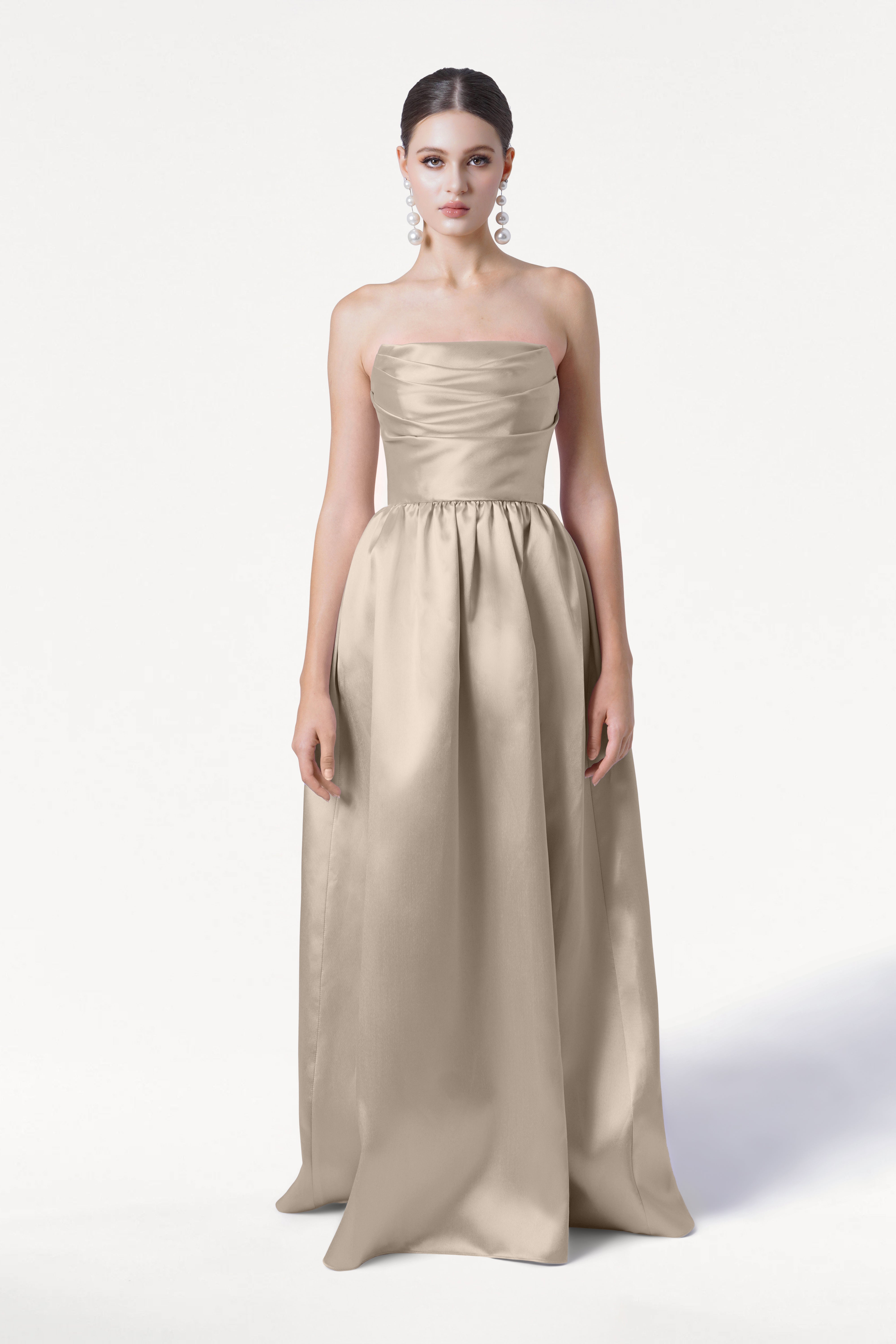Blair Bridesmaid Dress in Champagne Sky Satin Twill