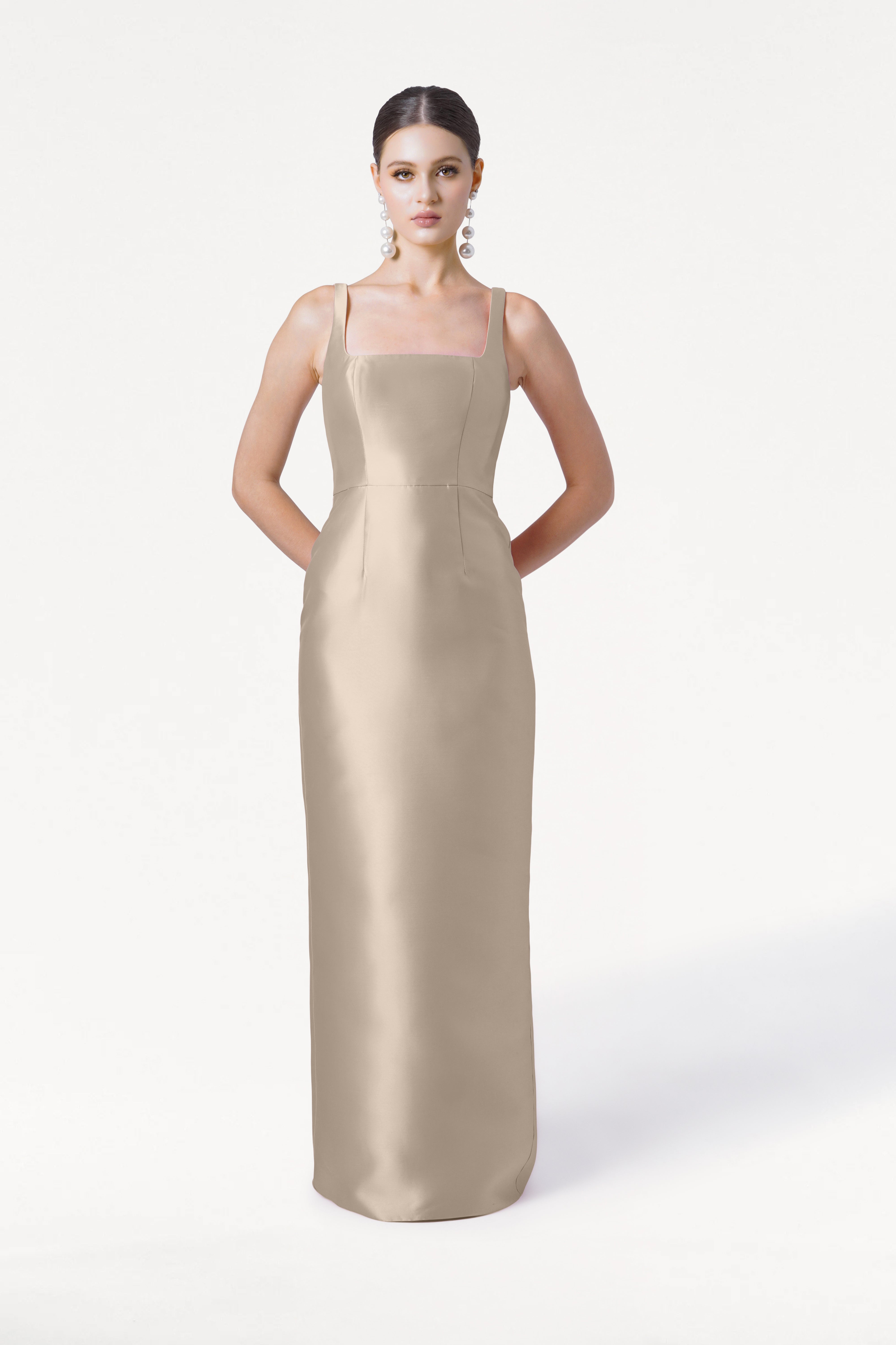 Savoy Bridesmaid Dress in Champagne Sky Satin Twill