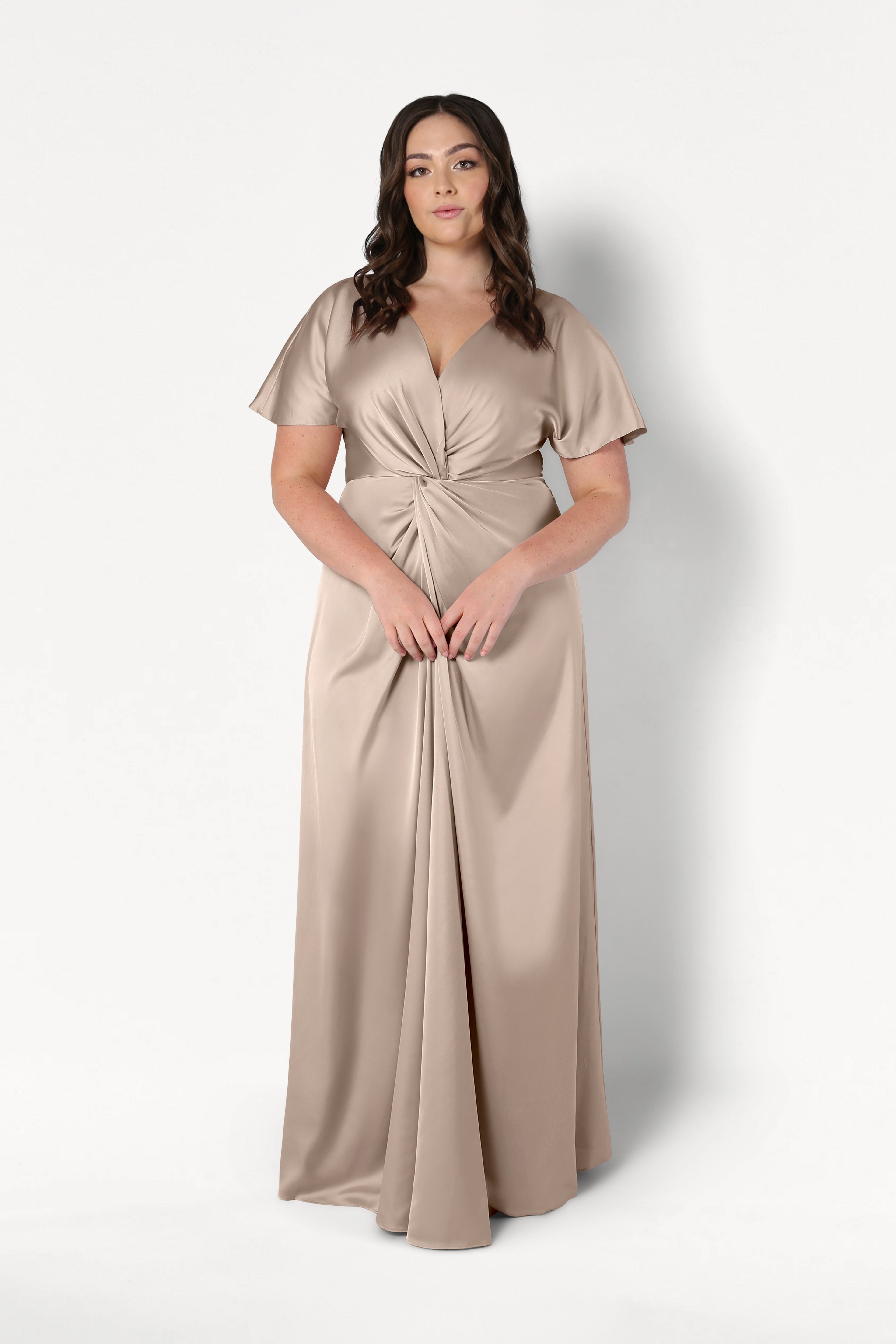 Camilla Bridesmaid Dress in Champagne Sky Satin