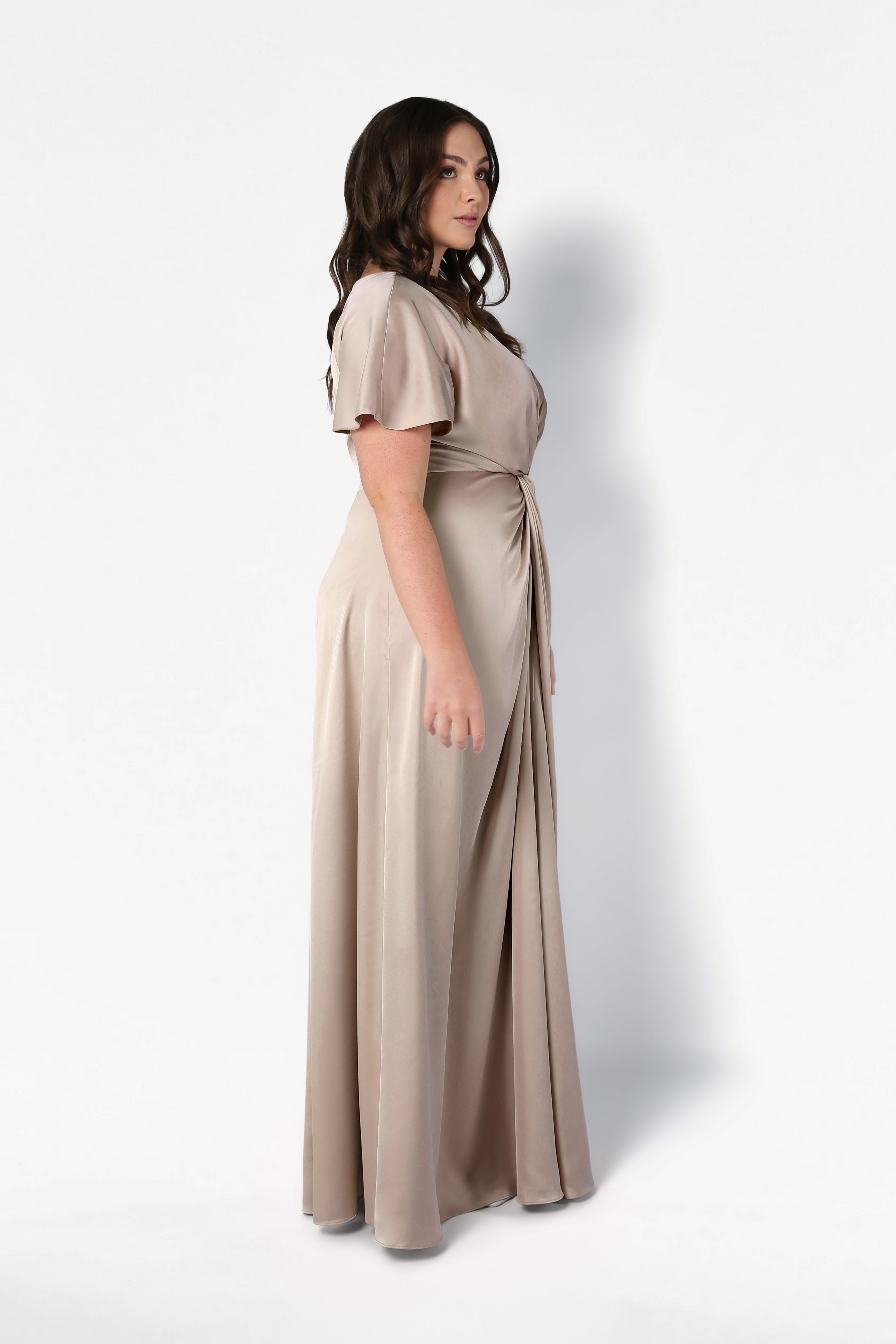 Camilla Bridesmaid Dress in Champagne Sky Satin