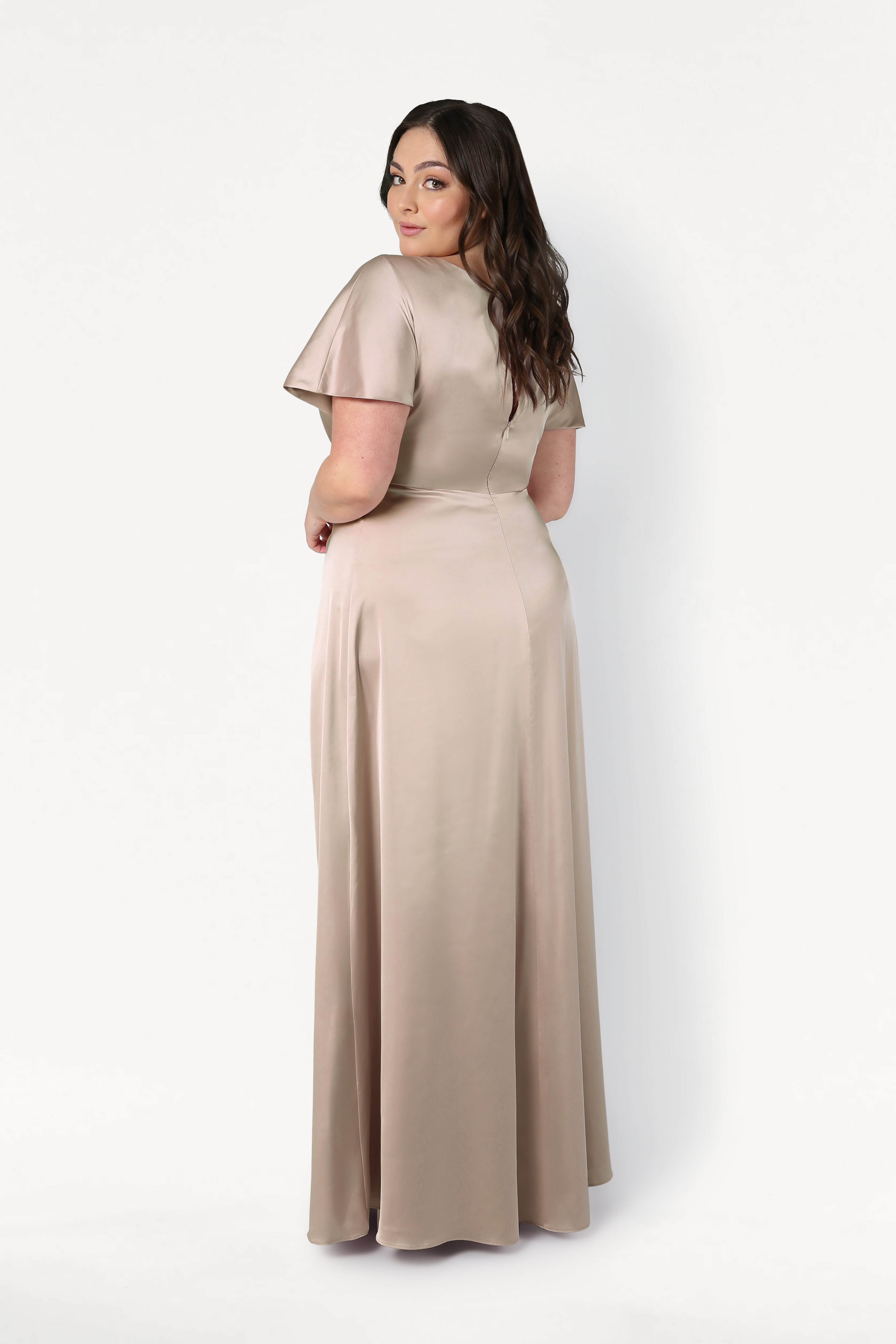Camilla Bridesmaid Dress in Champagne Sky Satin