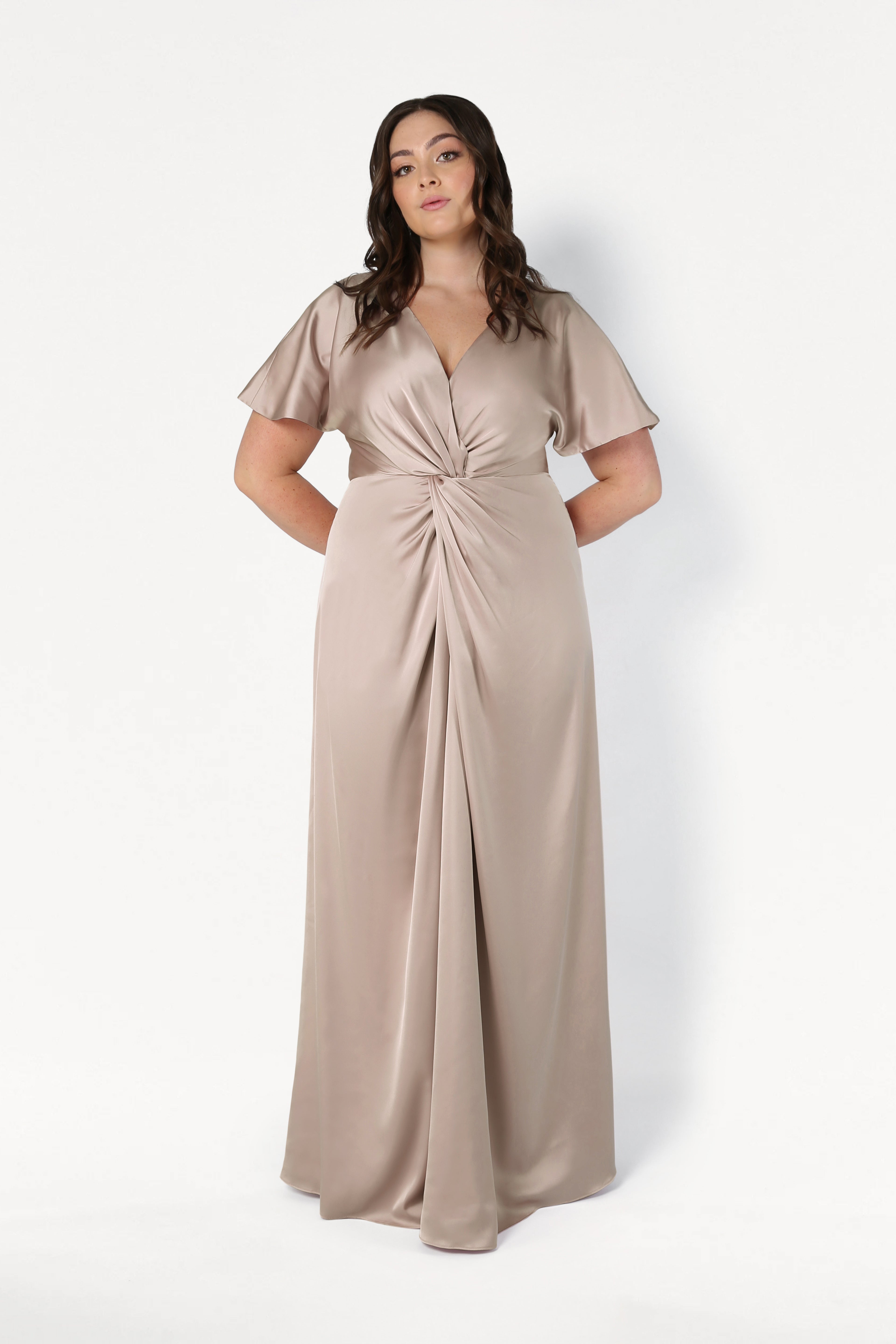 Camilla Bridesmaid Dress in Champagne Sky Satin