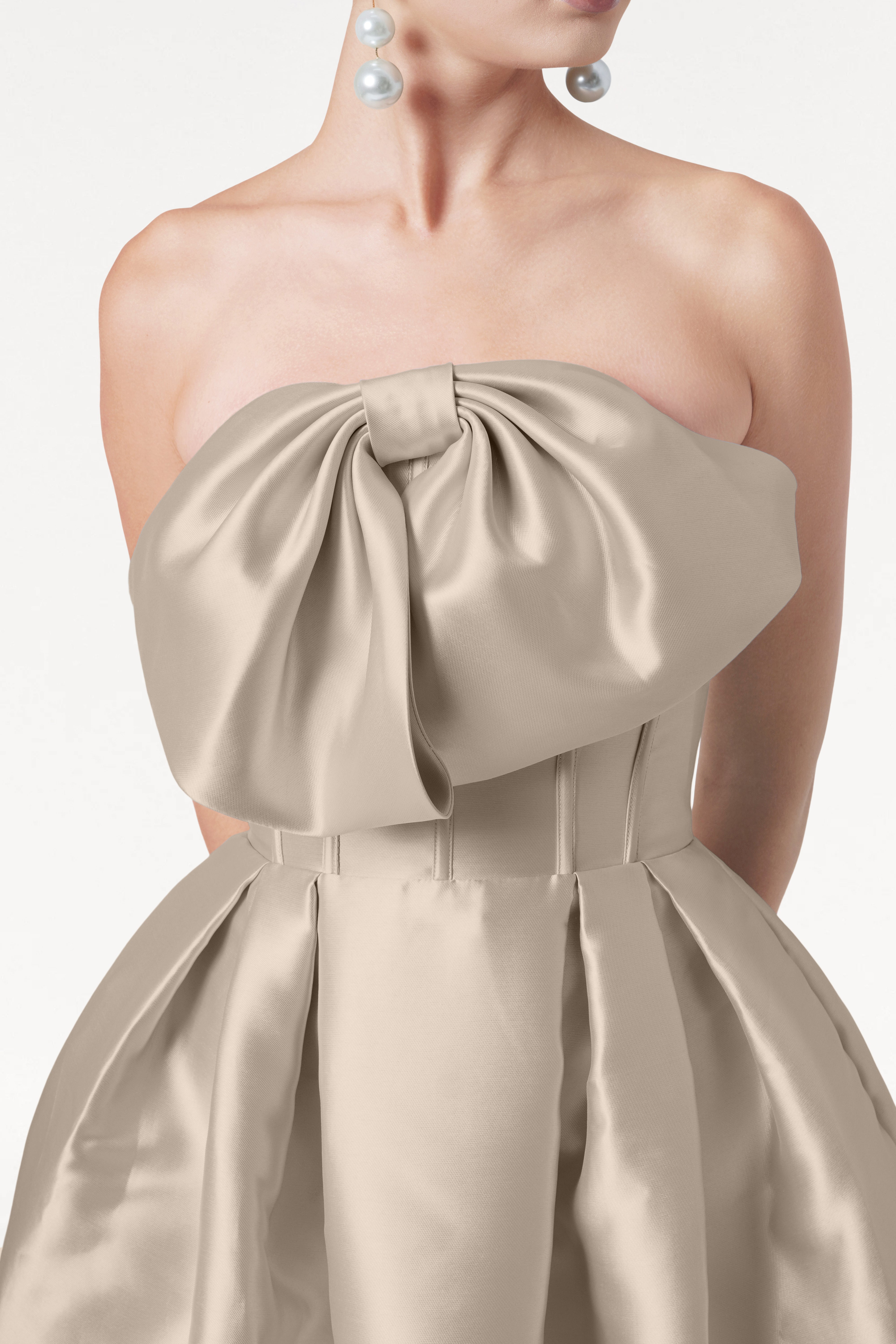 Ophelia Bridesmaid Dress in Champagne Sky Satin Twill