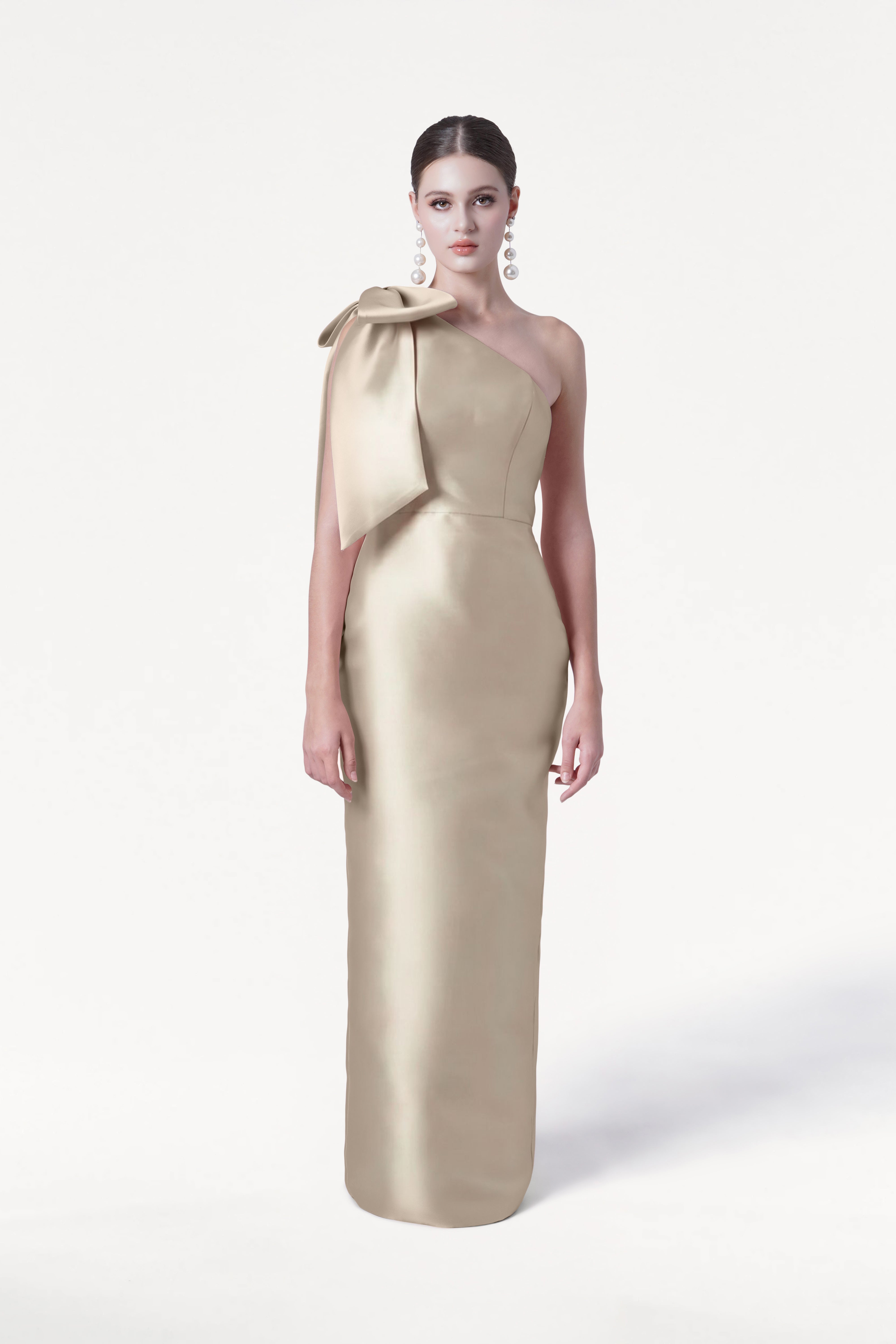 Ritz Bridesmaid Dress in Champagne Sky Satin Twill