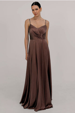 Isla Bridesmaid Dress in Chocolate Brown Satin