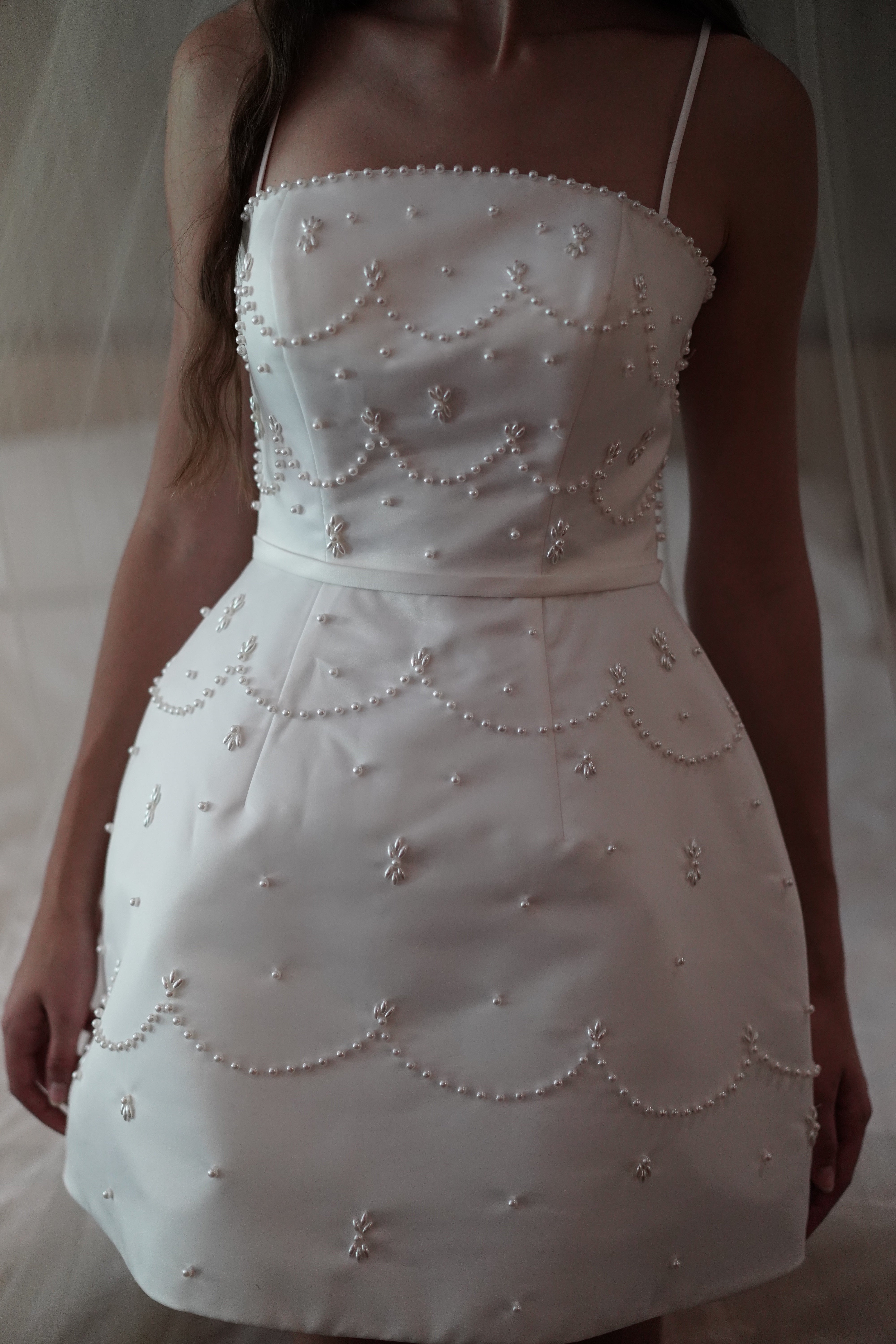 Pearl Bridal Mini Dress in Ivory