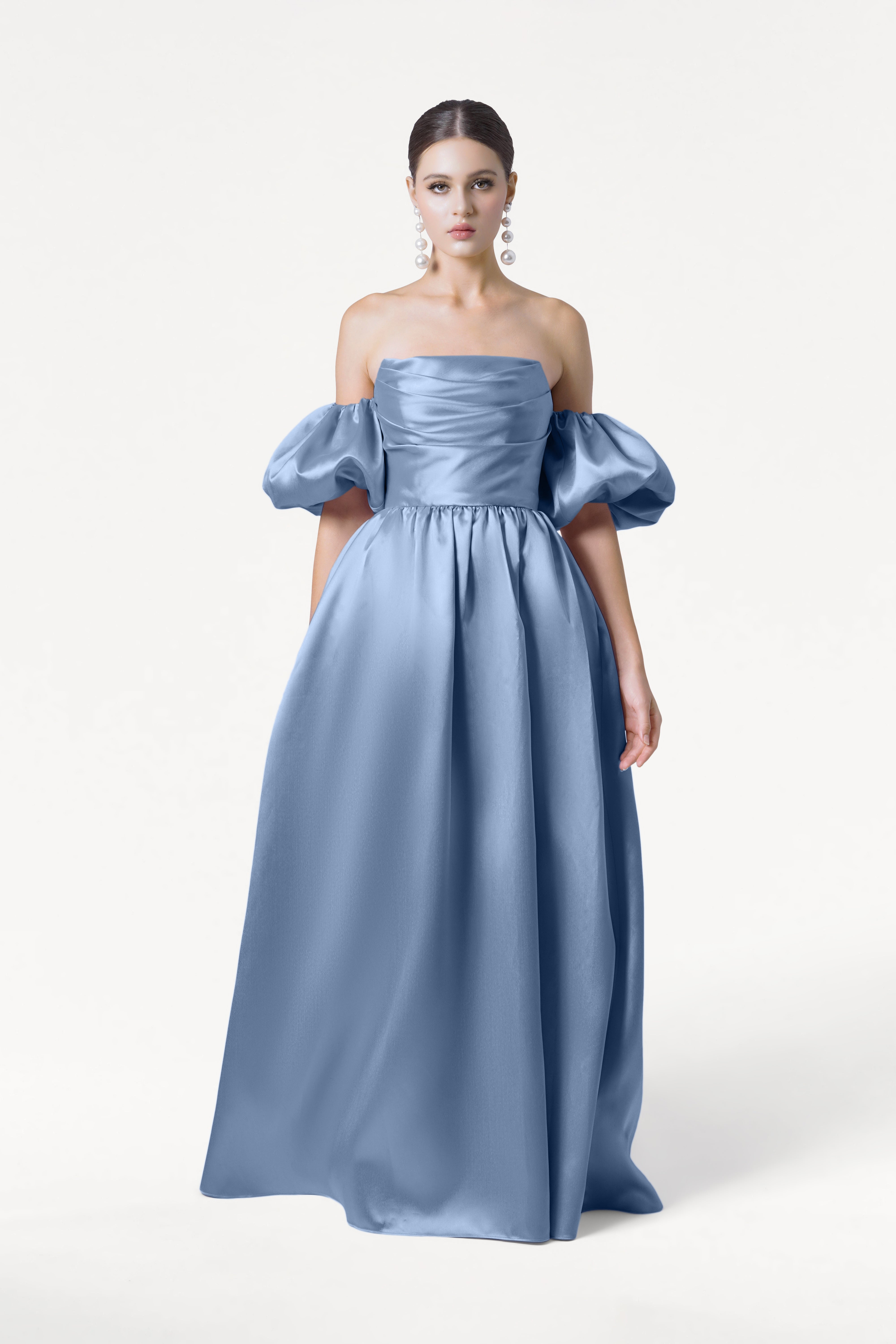 Blair Bridesmaid Dress in Vintage Blue Satin Twill