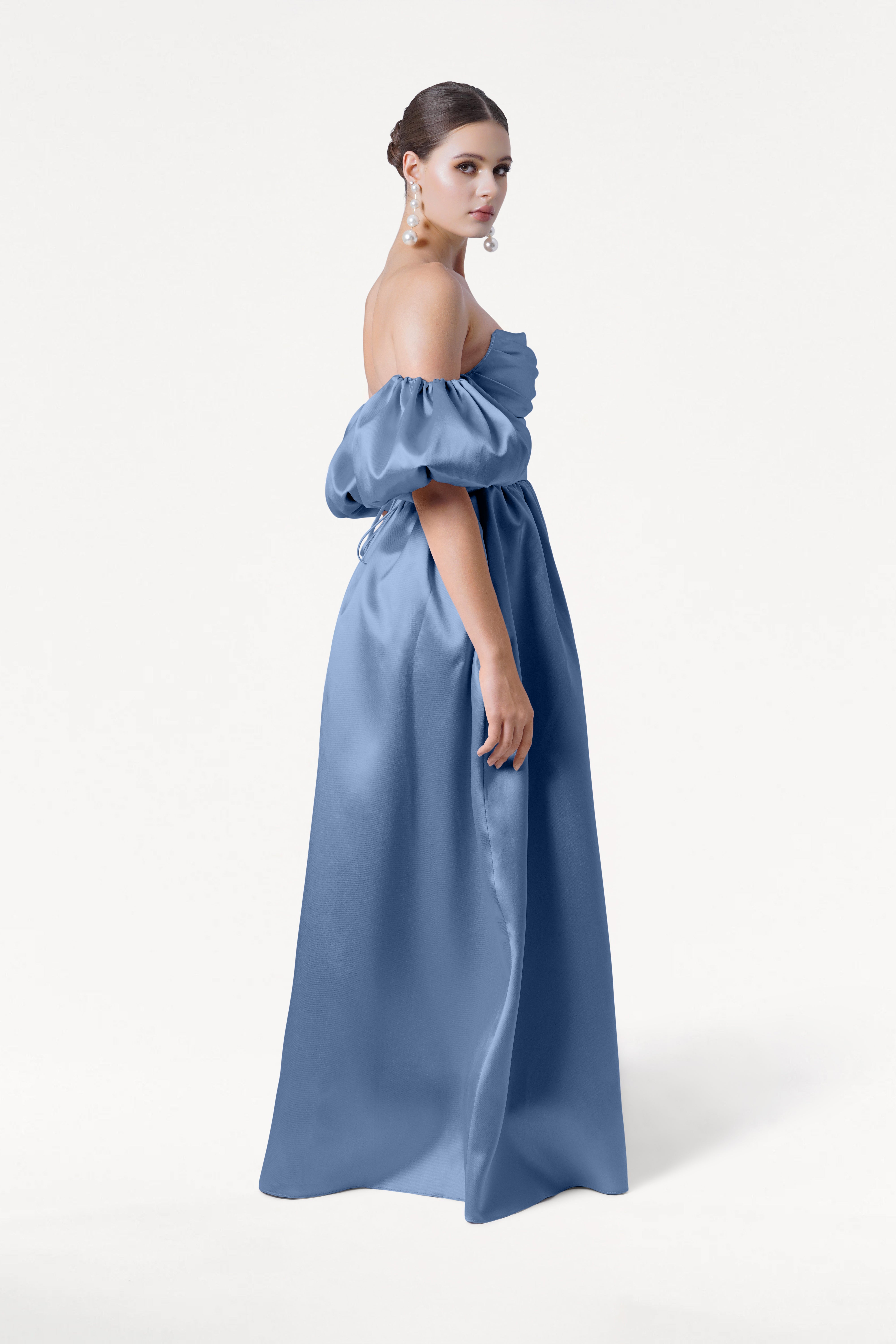 Blair Bridesmaid Dress in Vintage Blue Satin Twill