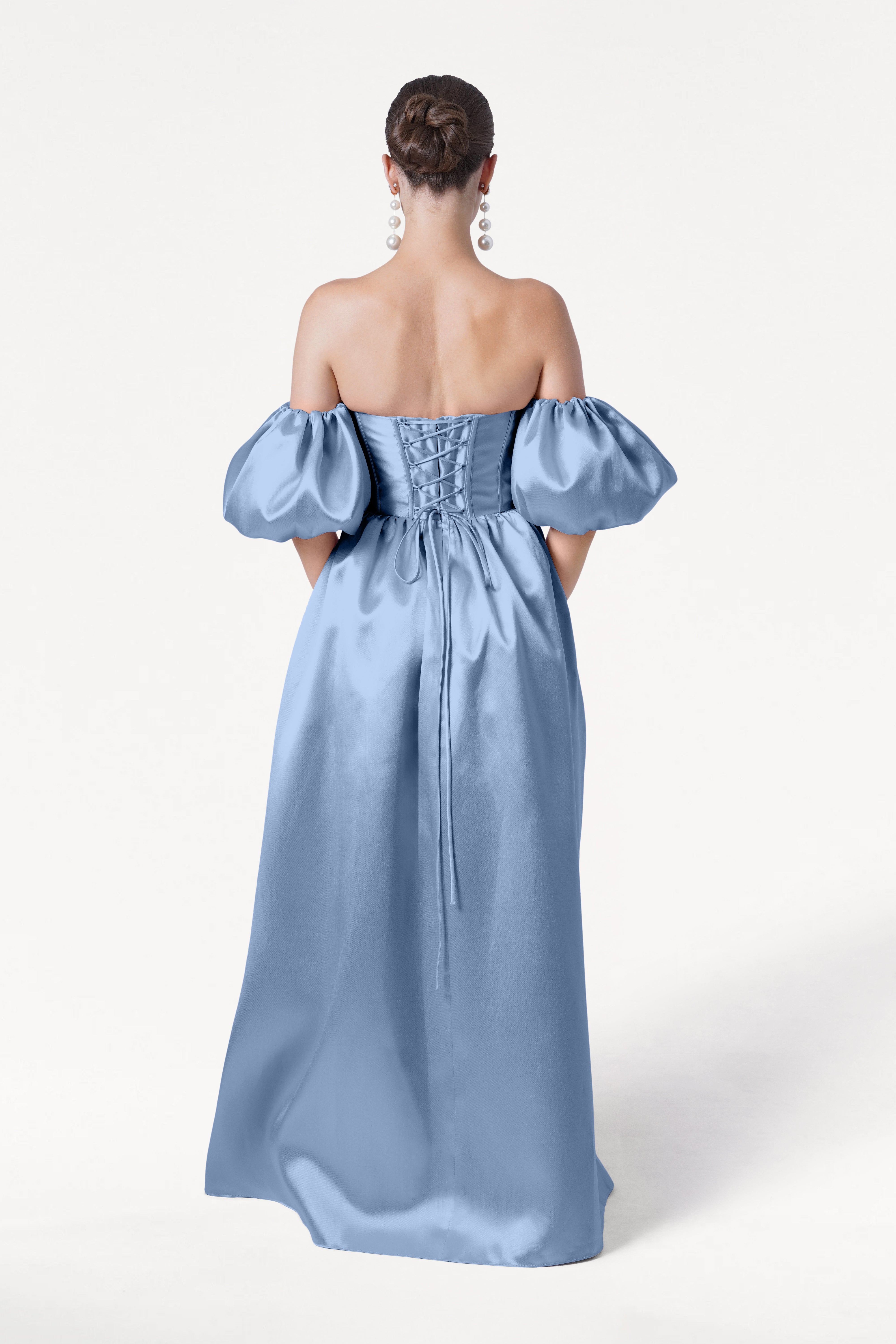 Blair Bridesmaid Dress in Vintage Blue Satin Twill