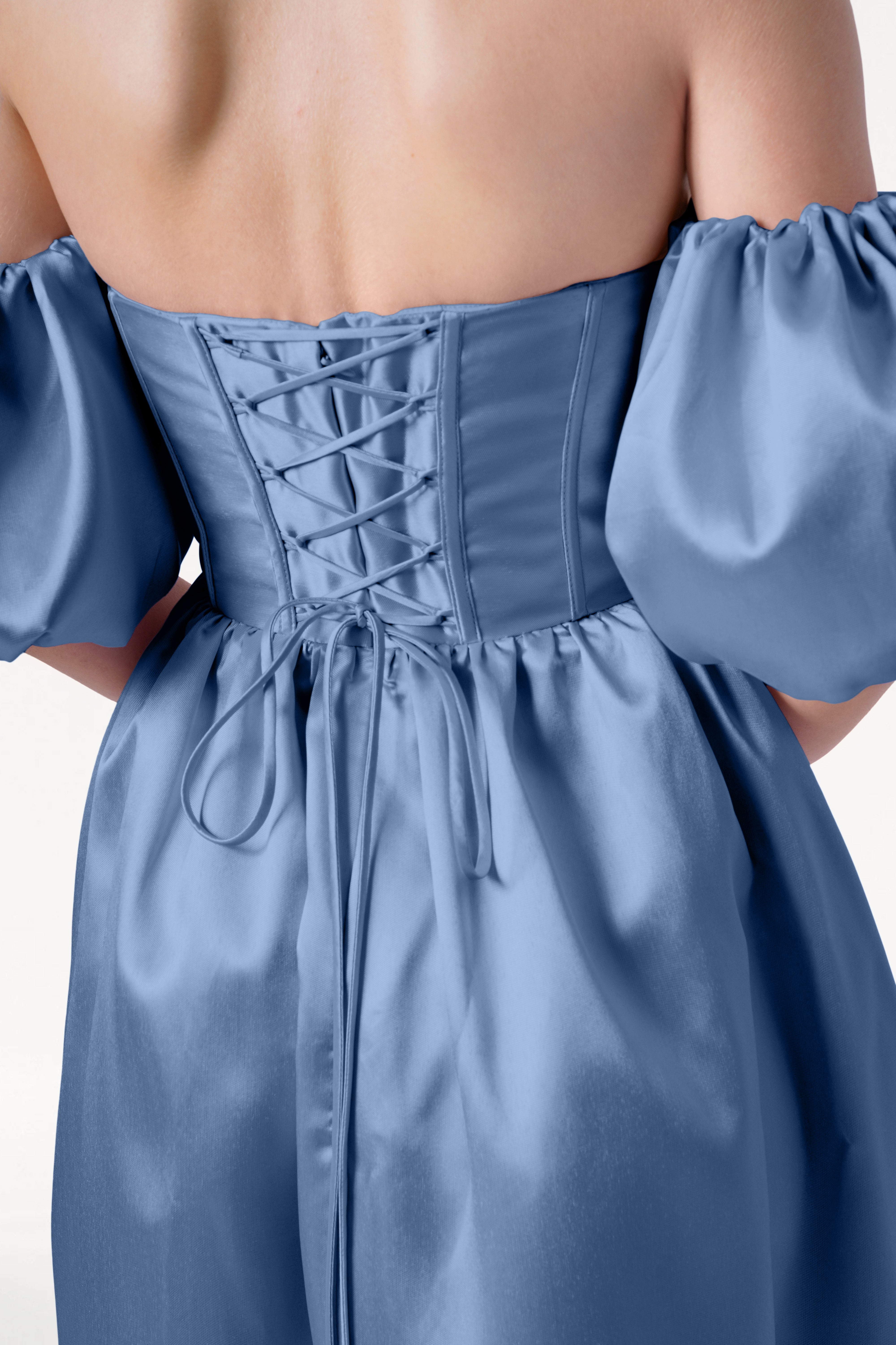 Blair Bridesmaid Dress in Vintage Blue Satin Twill