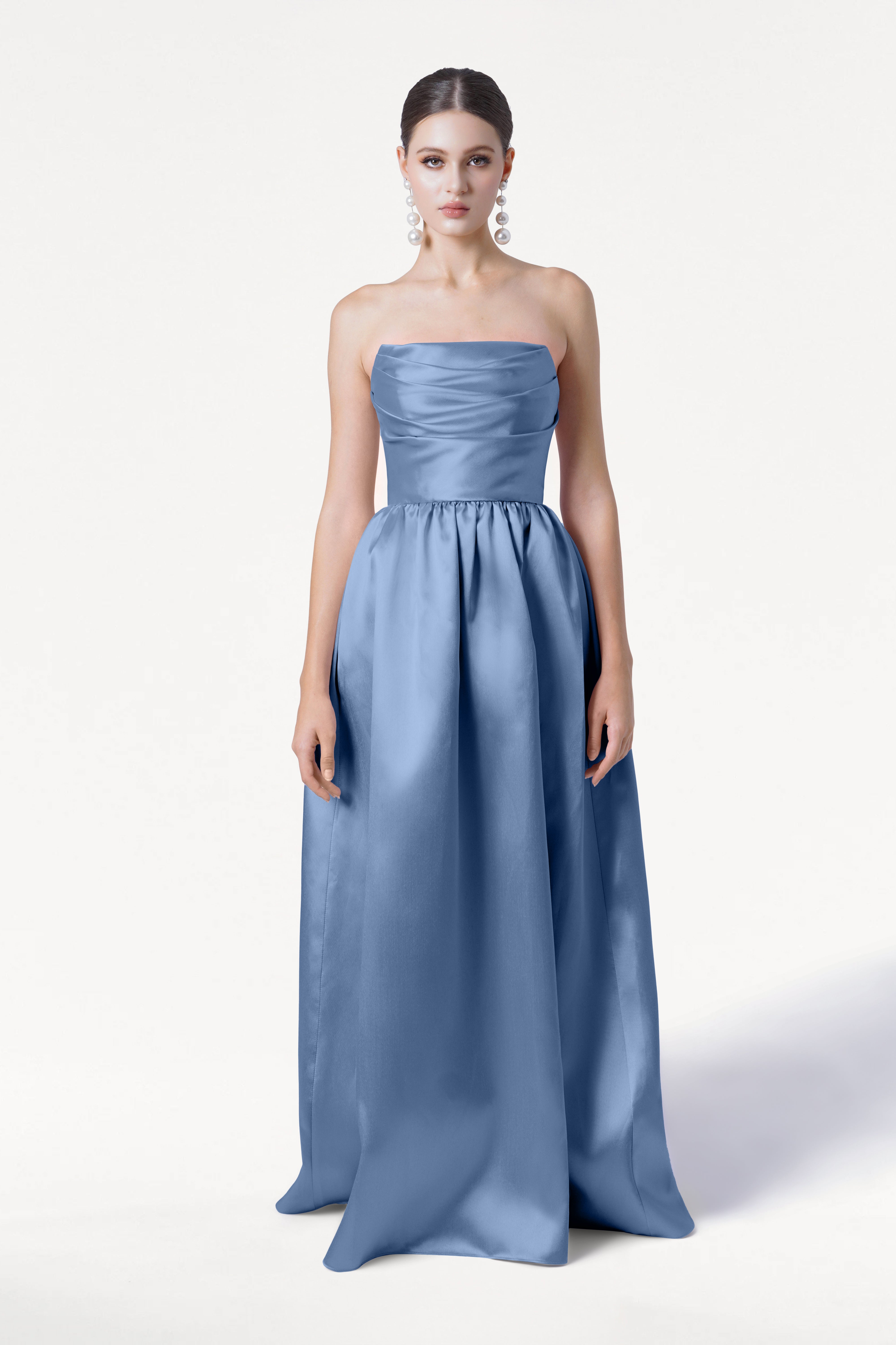 Blair Bridesmaid Dress in Vintage Blue Satin Twill