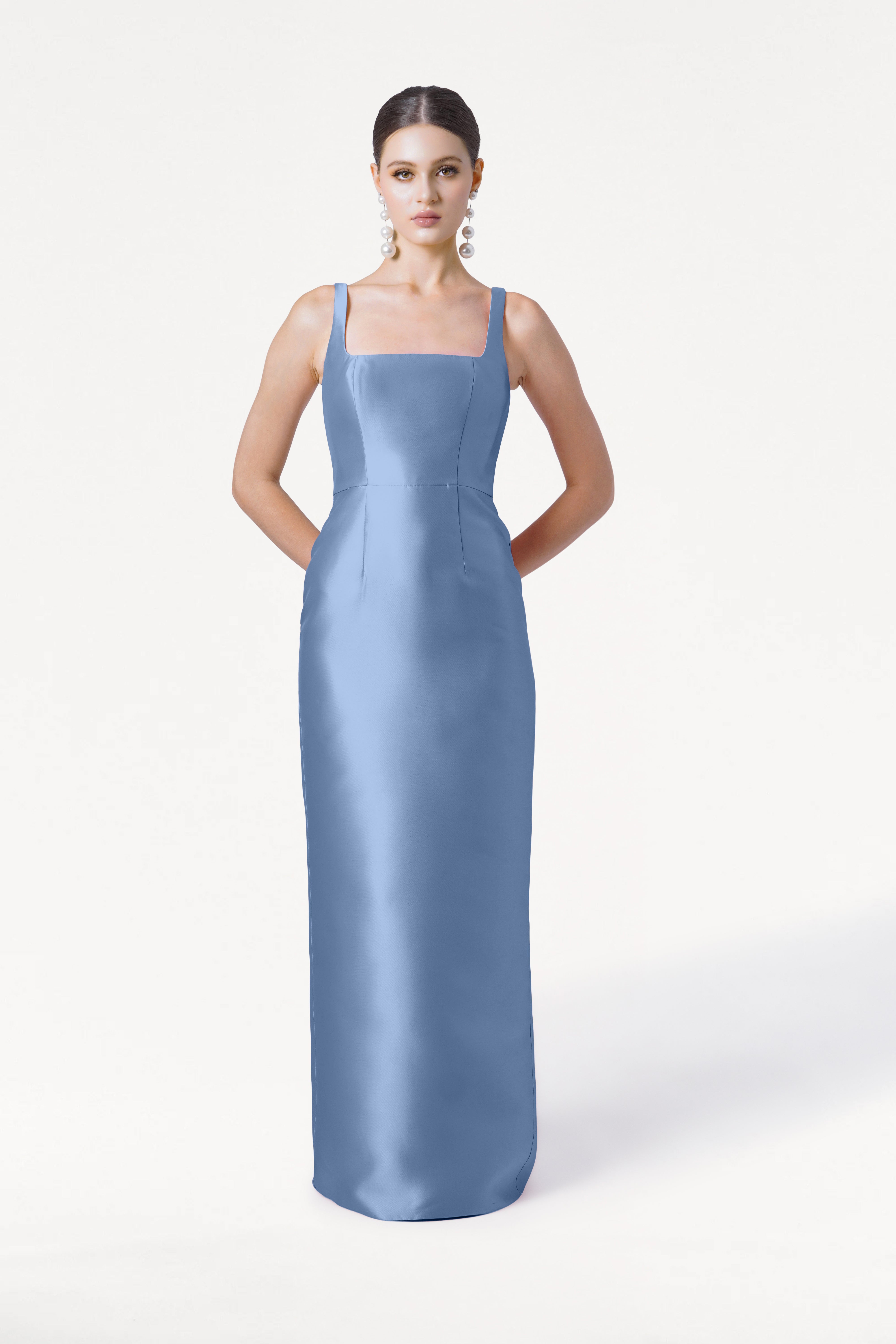 Savoy Bridesmaid Dress in Vintage Blue Satin Twill