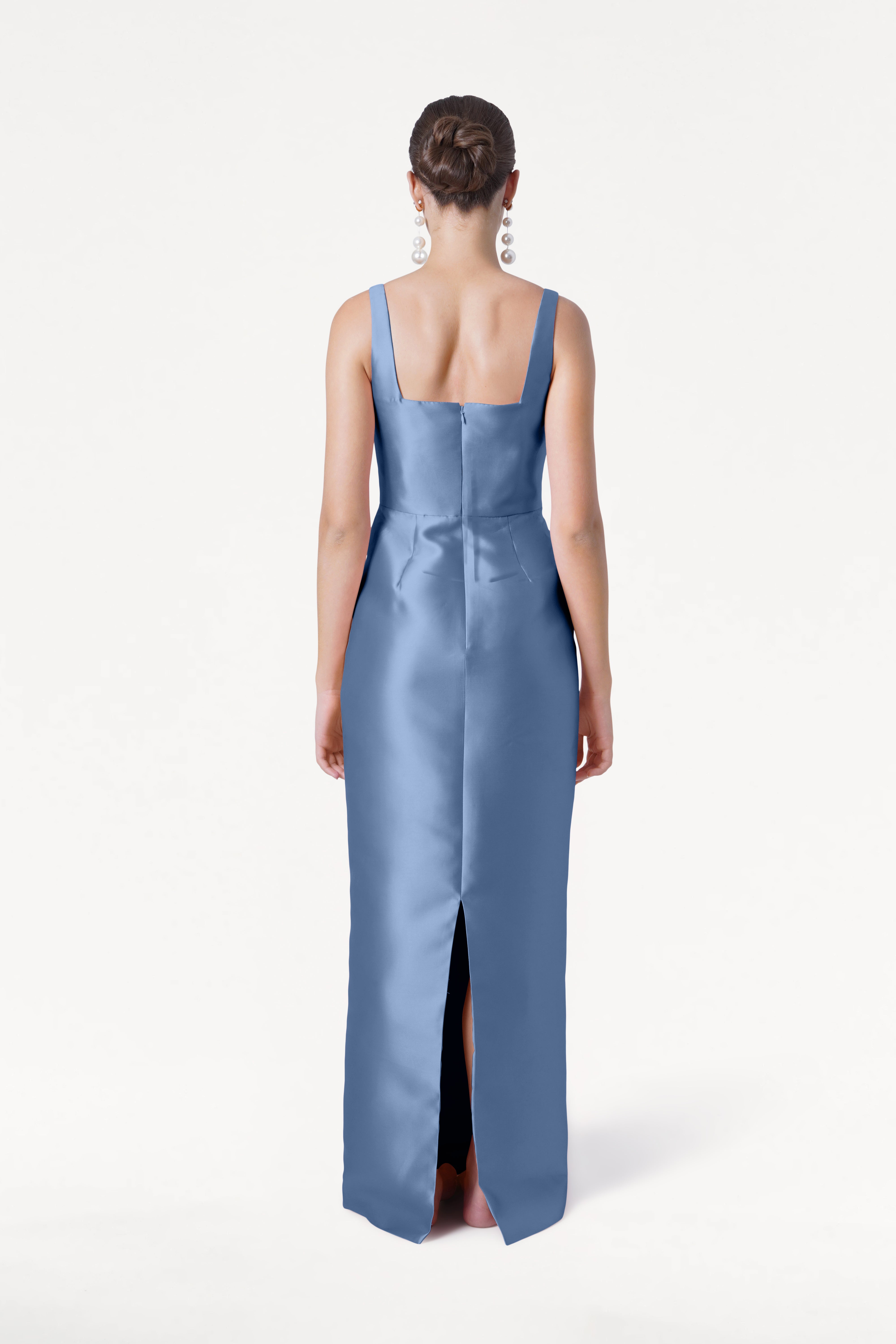 Savoy Bridesmaid Dress in Vintage Blue Satin Twill