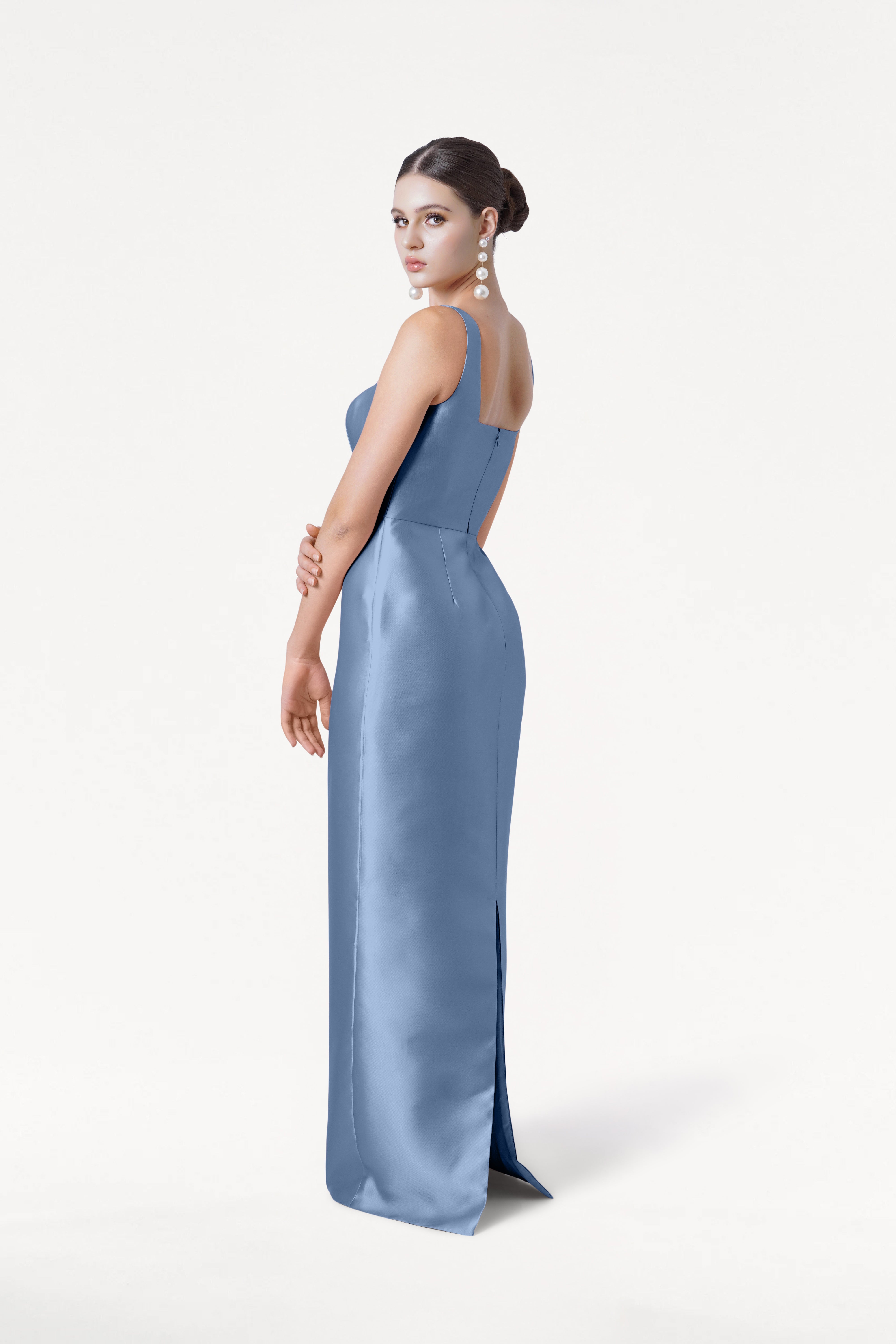 Savoy Bridesmaid Dress in Vintage Blue Satin Twill