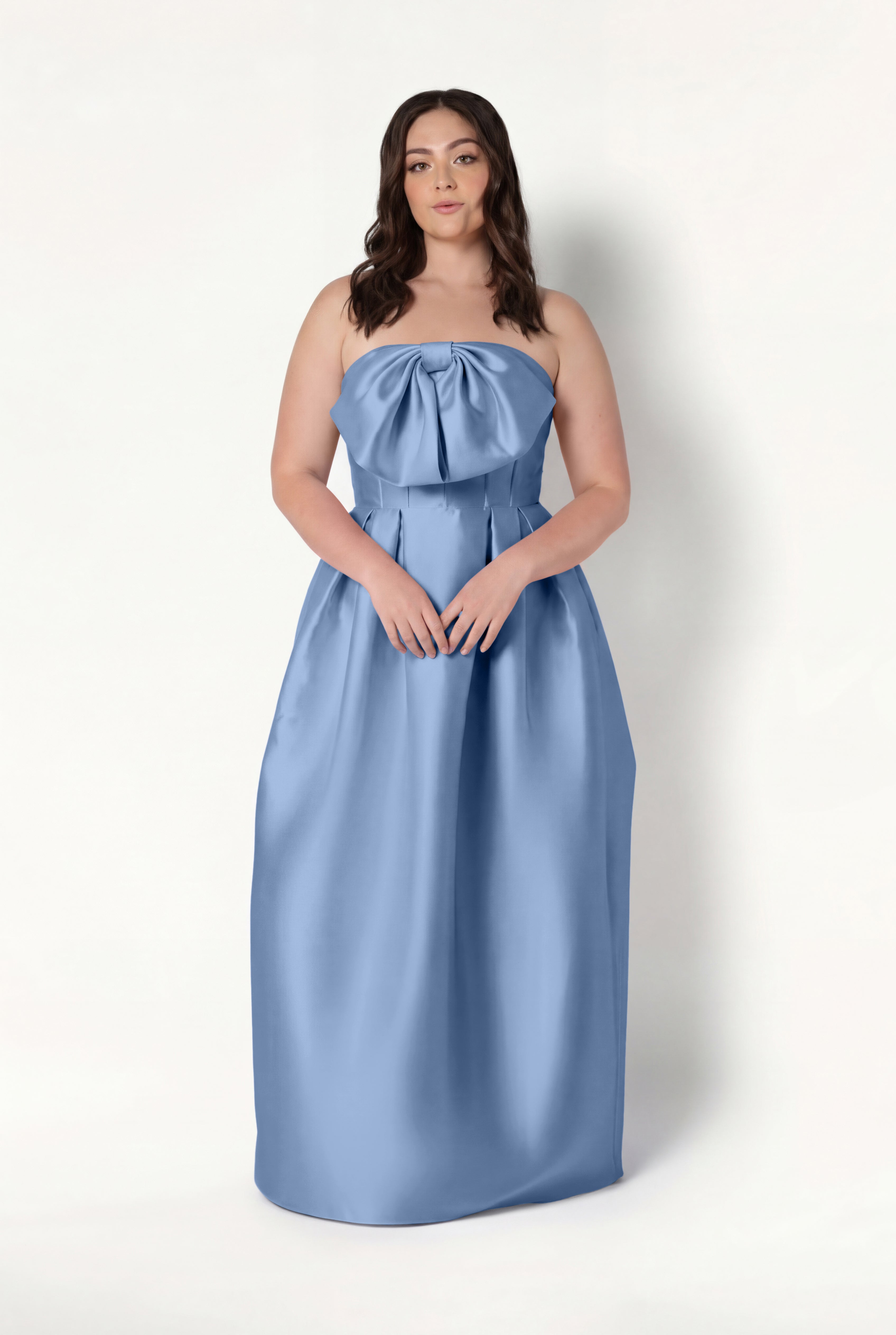 Ophelia Bridesmaid Dress in Vintage Blue Satin Twill