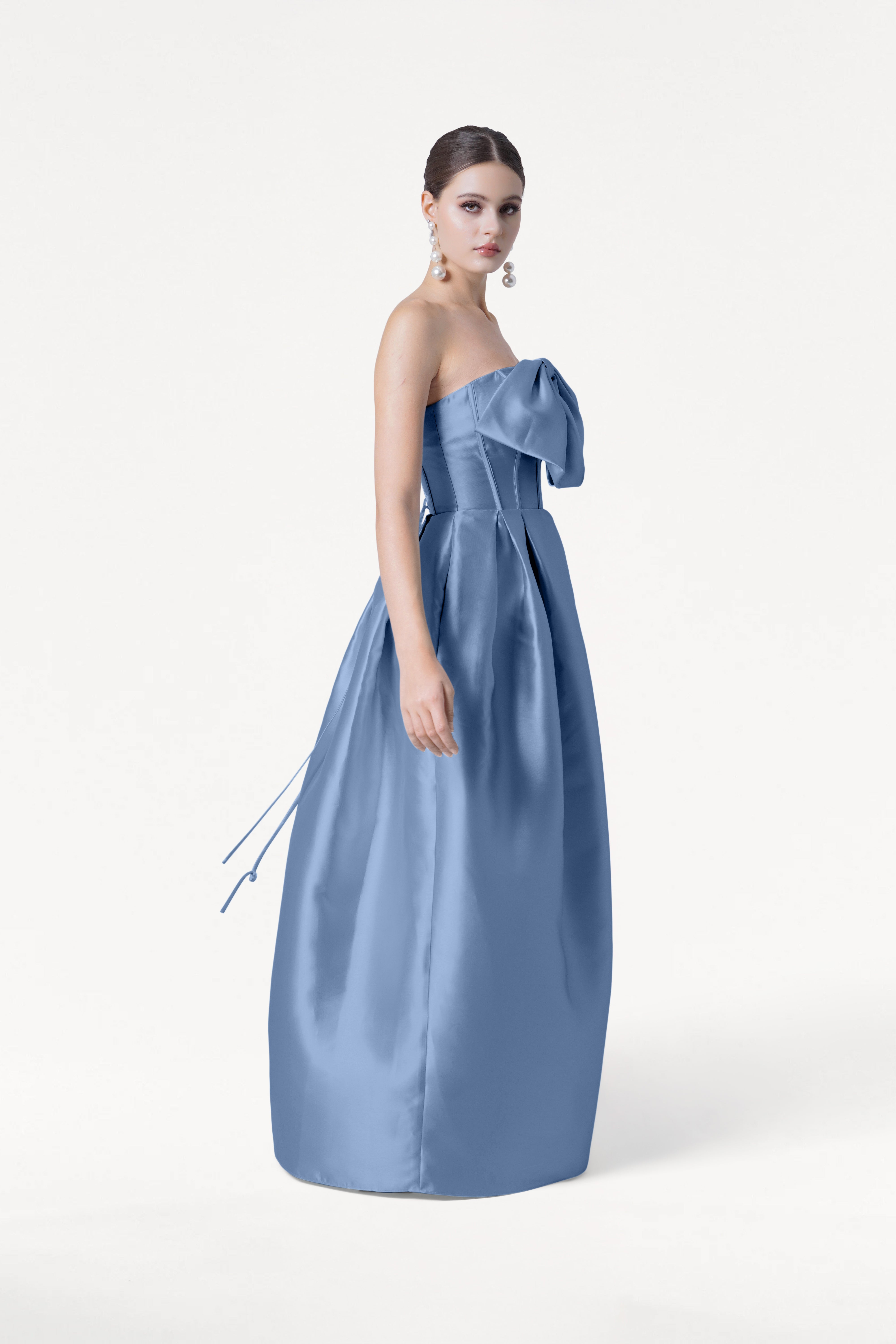 Ophelia Bridesmaid Dress in Vintage Blue Satin Twill
