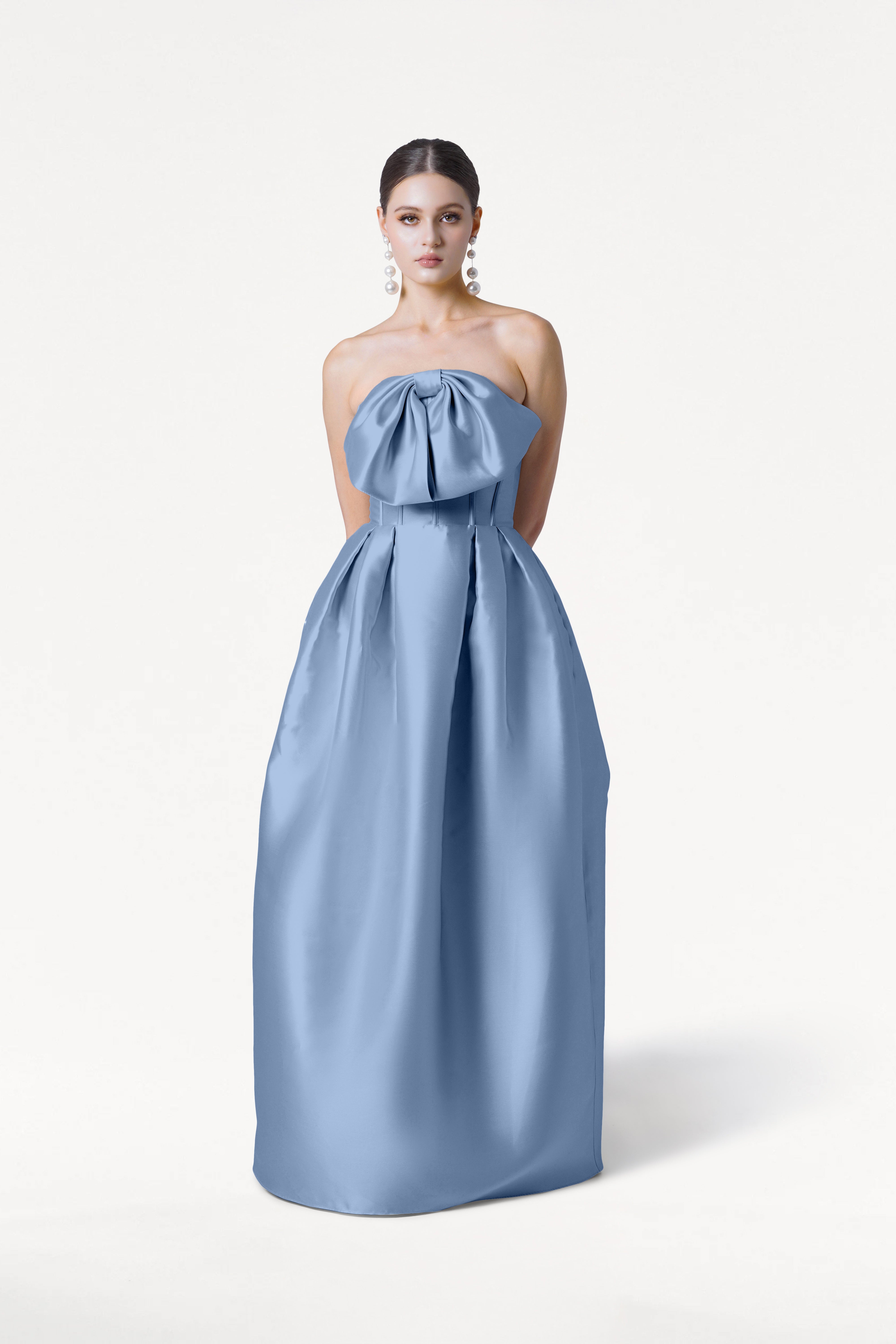Ophelia Bridesmaid Dress in Vintage Blue Satin Twill