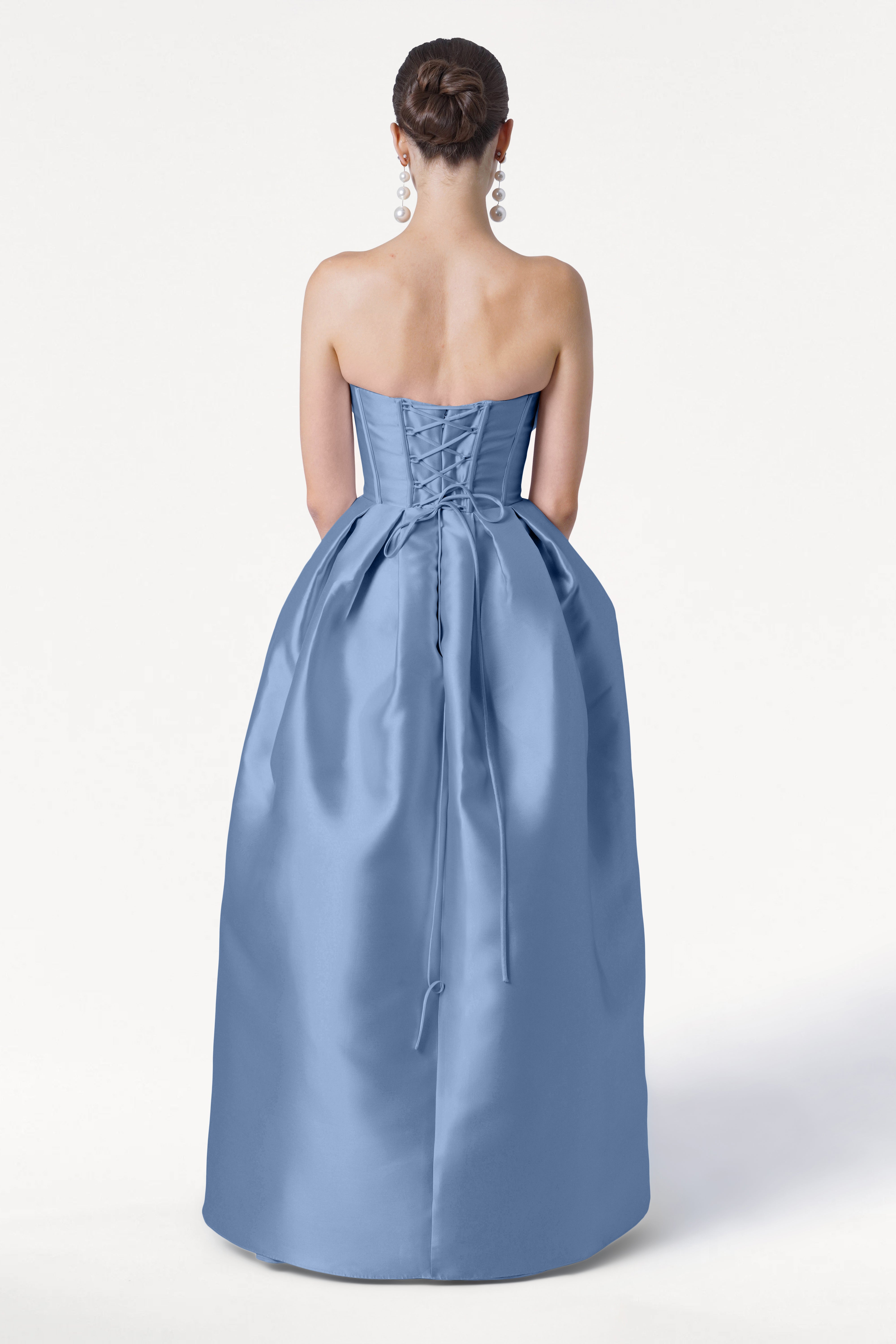 Ophelia Bridesmaid Dress in Vintage Blue Satin Twill