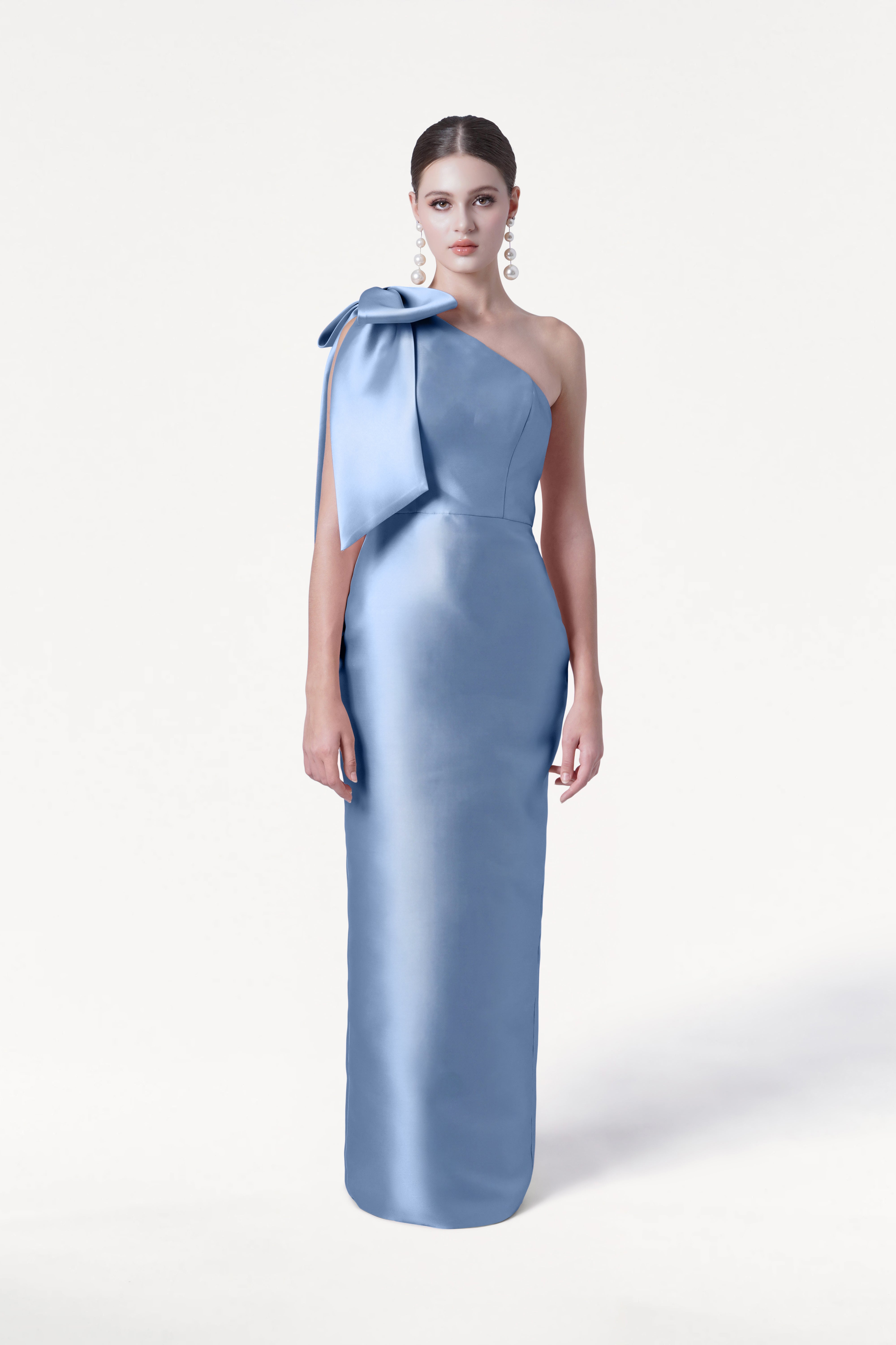 Ritz Bridesmaid Dress in Vintage Blue Satin Twill