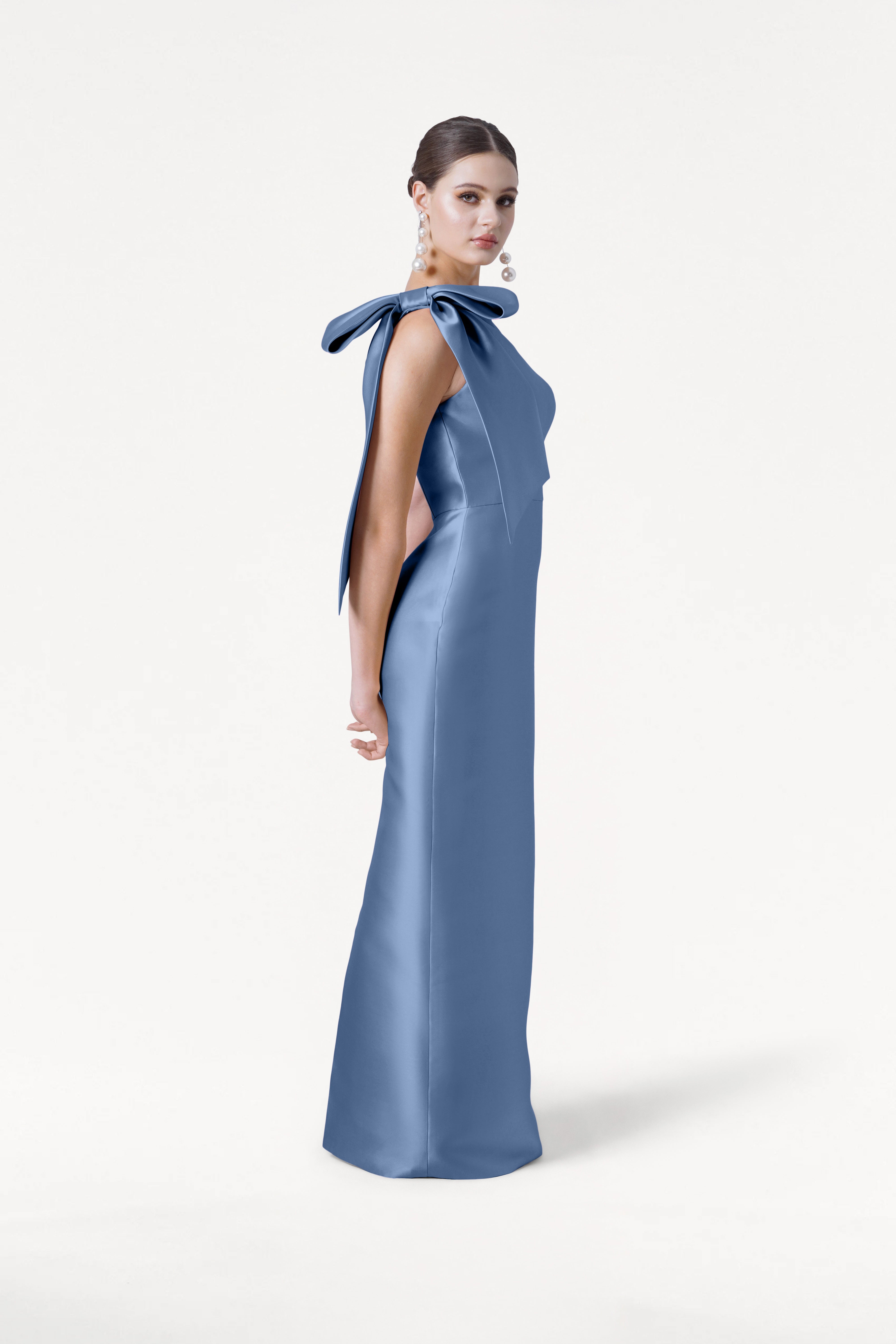 Ritz Bridesmaid Dress in Vintage Blue Satin Twill
